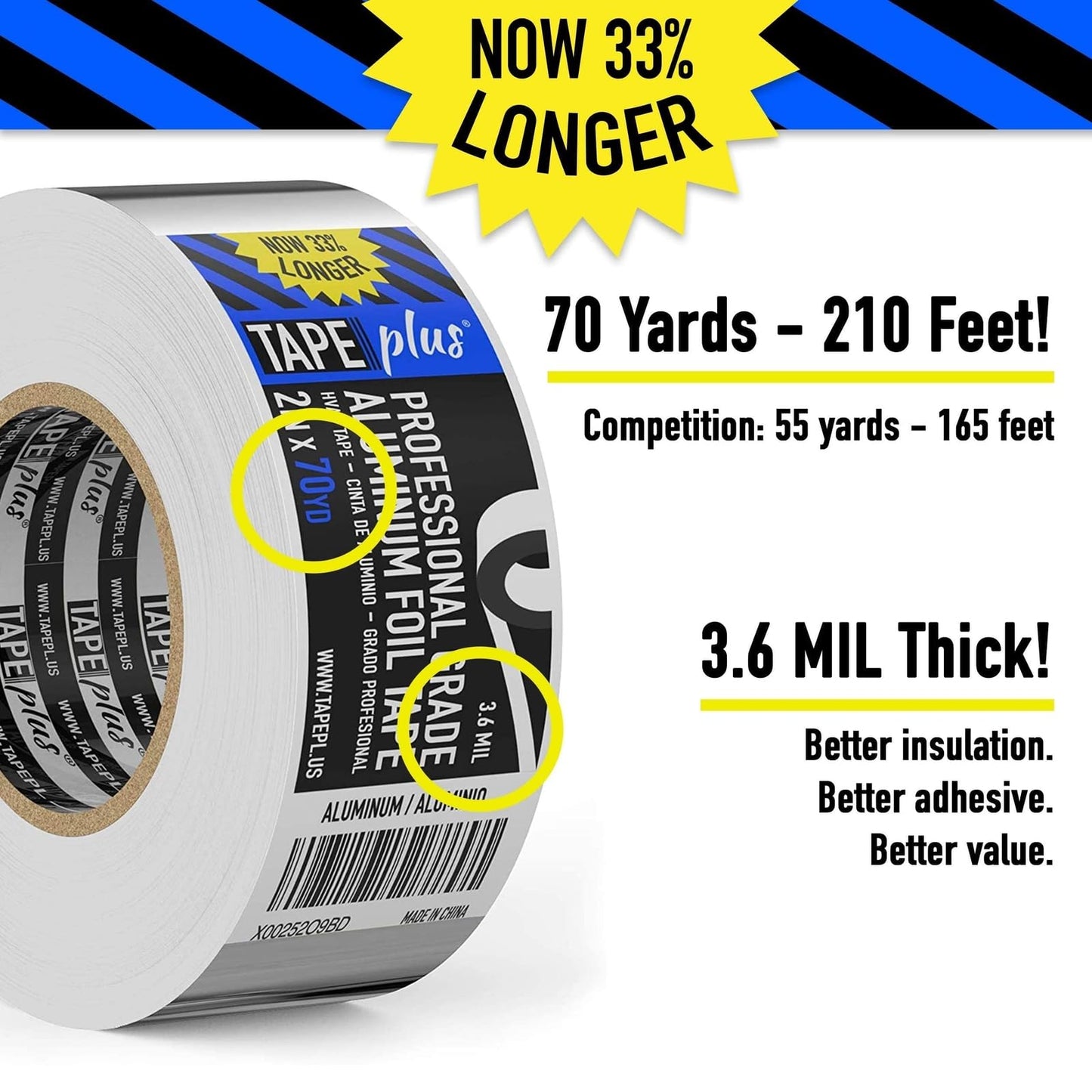 TapePlus Aluminum Foil Tape - Heat Resistant Duct Seal for HVAC Applications - Waterproof Insulation Tape - Aluminum Adhesive Sheet for Dryer Duct Repairs - 4 Pack, 2 in x 210 ft, Silver