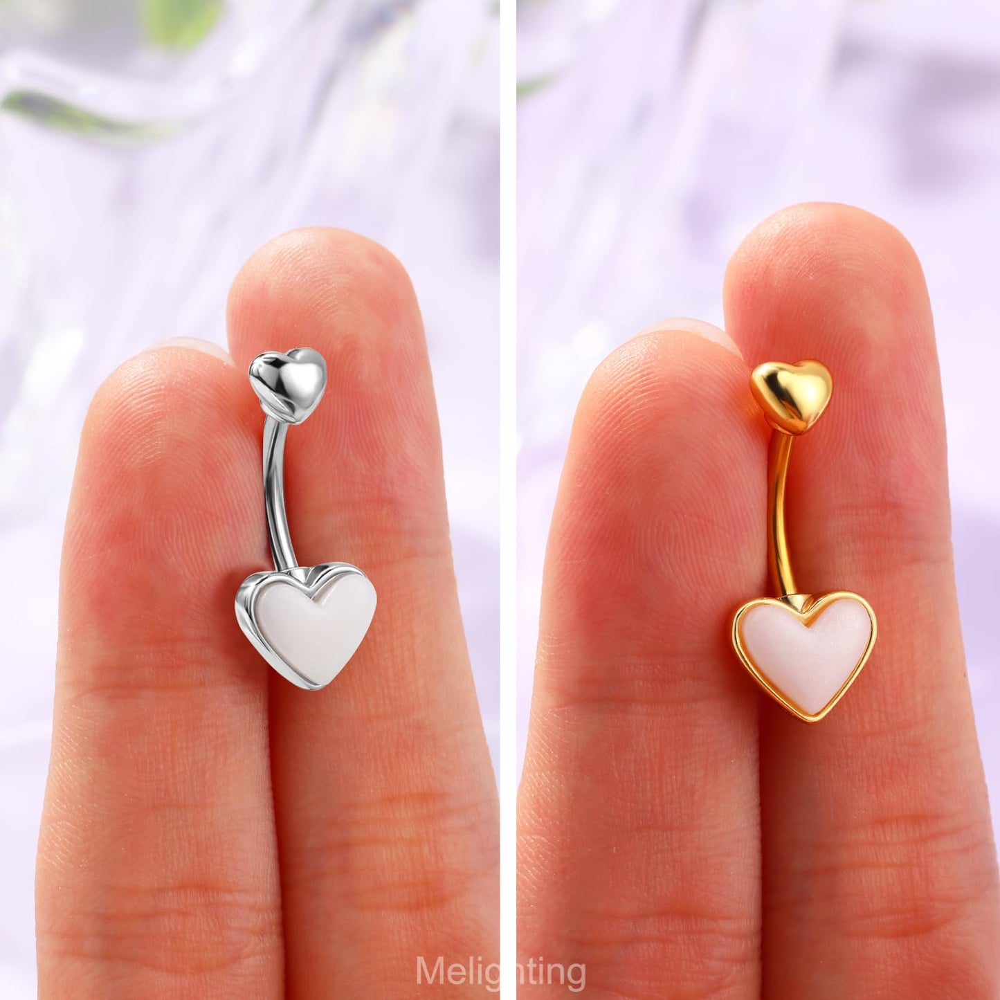 Melighting Heart Belly Button Ring 14G Stainless Steel 316L Pink Belly Ring Belly Piercing Opal Gold Belly Piercing Jewelry Navel Ring For Women 10mm