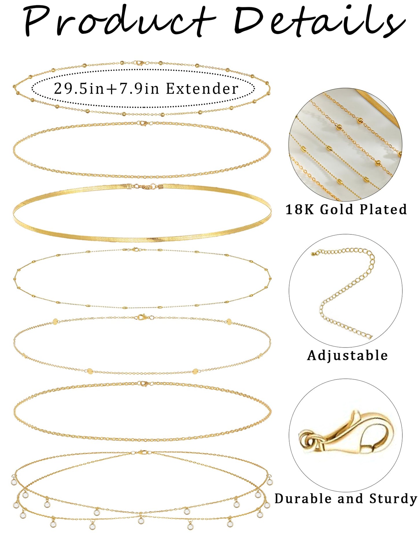 Wrlcorly 8Pcs Waist Chain 18K Gold Plated Belly Belt Chains Sexy Bikini Summer Beach Satellite Beaded Sequin Snake Layered Coin CZ Body Chain Jewelry Accessories for Women Gold Silver Tone Adjustable