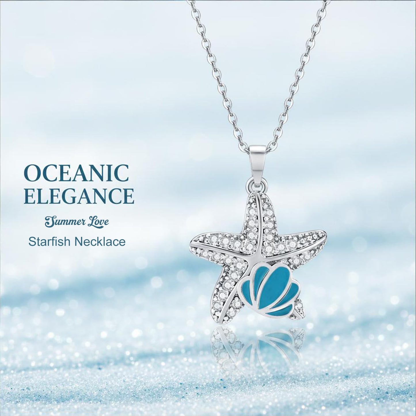 crataly CZ Starfish Necklace For Women-Silver Plated Ocean Blue Enamel Seashell Necklace For Valentines Day Mother's Day Christmas Birthday Gifts