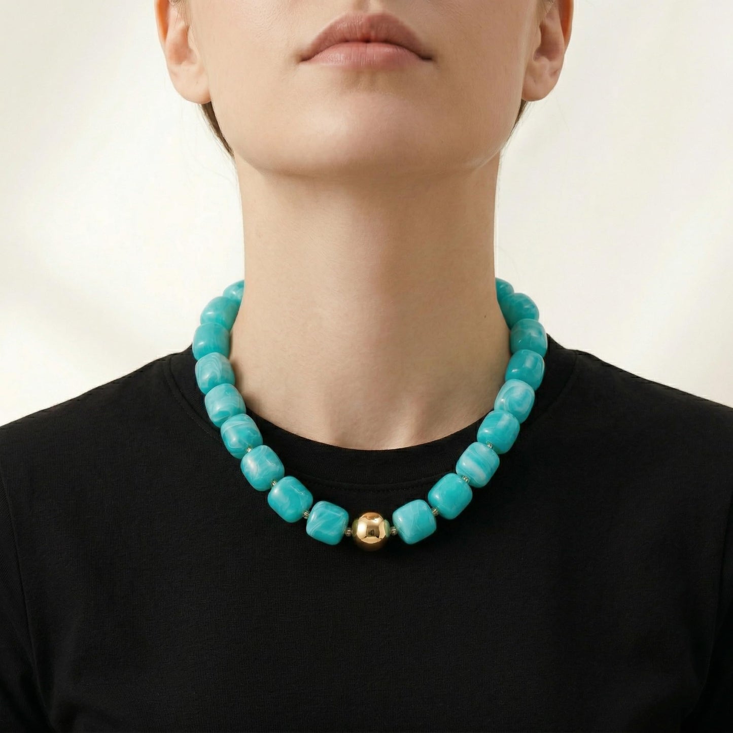 BREPINE Teal Chunky Necklaces for Women Multicolored Large Square Resin Beads Necklace Trendy Bold Statement Beaded Summer Candy jelly Vacation Choker