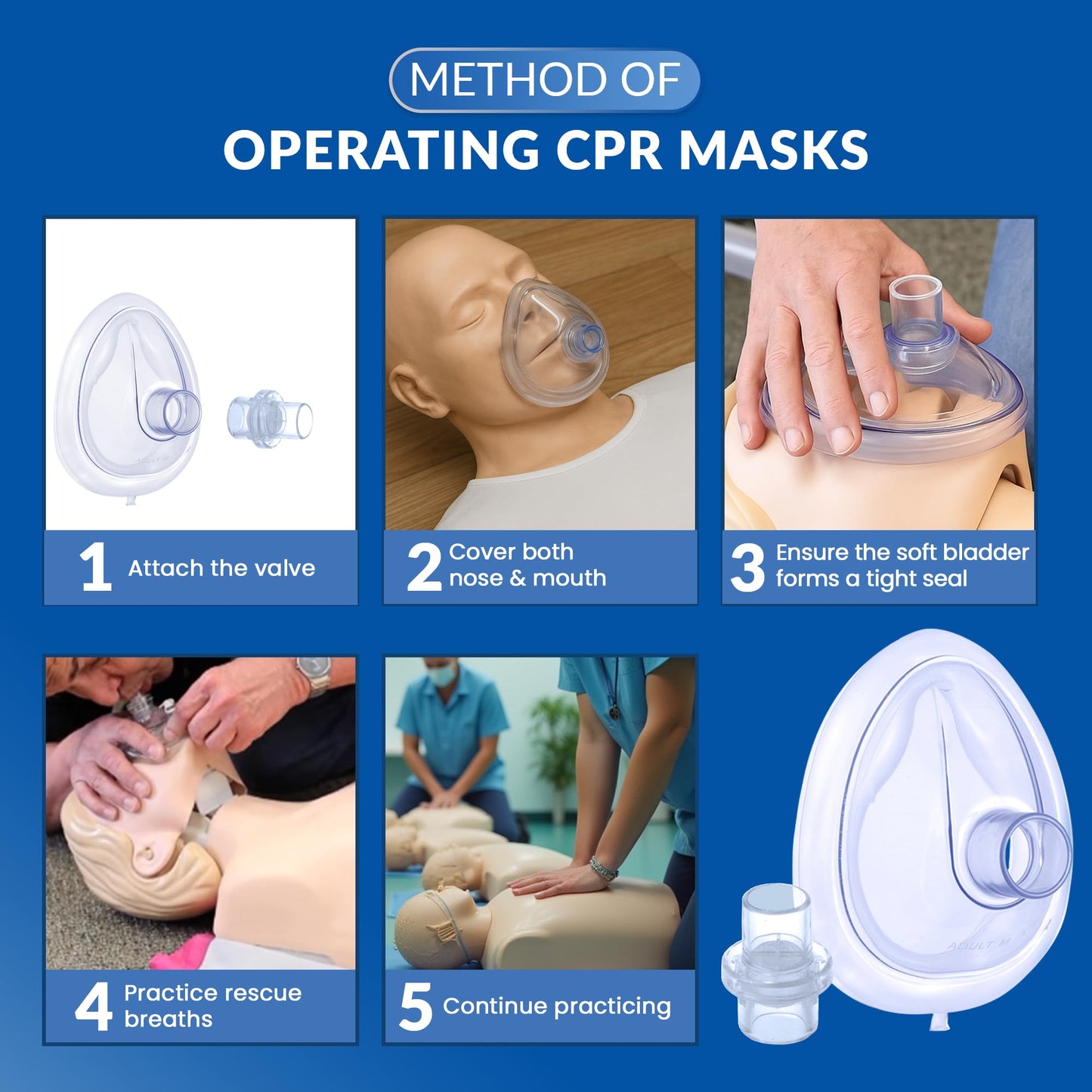 Primacare RS-6847 CPR Rescue Masks, Pack of 10 – FDA Approved CPR Masks with One-Way Valves for Emergency Response, First Aid Kits, CPR Training & Rescue Breathing – Universal Adult Size