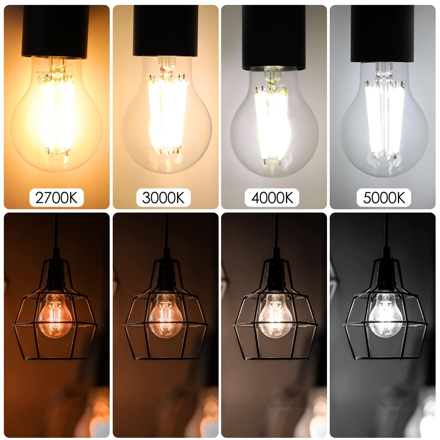 Energetic Dimmable A19 LED Edison Light Bulb, 12W Equivalent 100W, 1600LM High Brightness, 3000K Warm White, Clear Antique LED Filament Bulb for Home, Bathroom, E26 Standard Base, 6-Pack