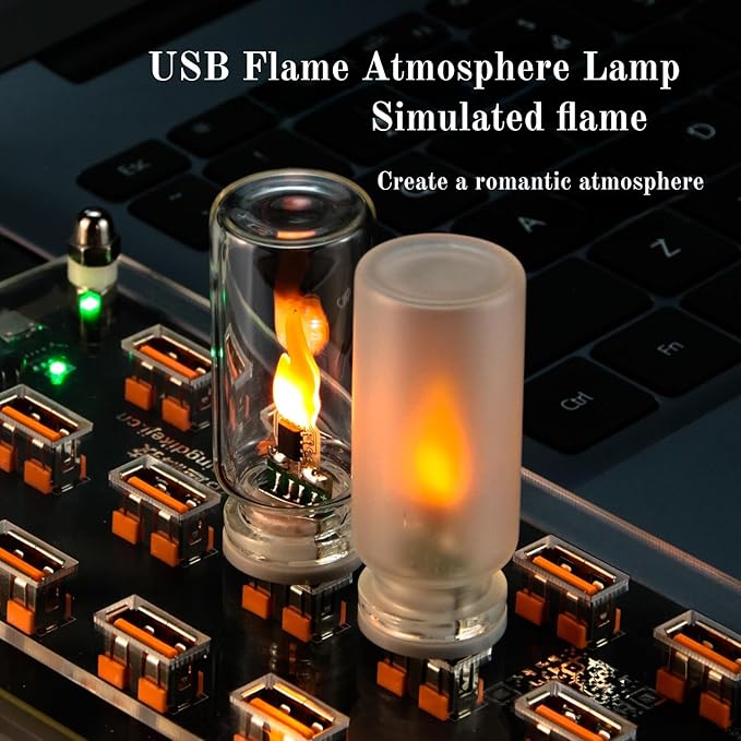 4PCS Mini USB Car Atmosphere Lights, Transparent & Frosted Shell Bottle Night Lights, Touch Control Candle Flame Ambient Lamp for Vehicle Holiday Party Camping Bedroom Decor.