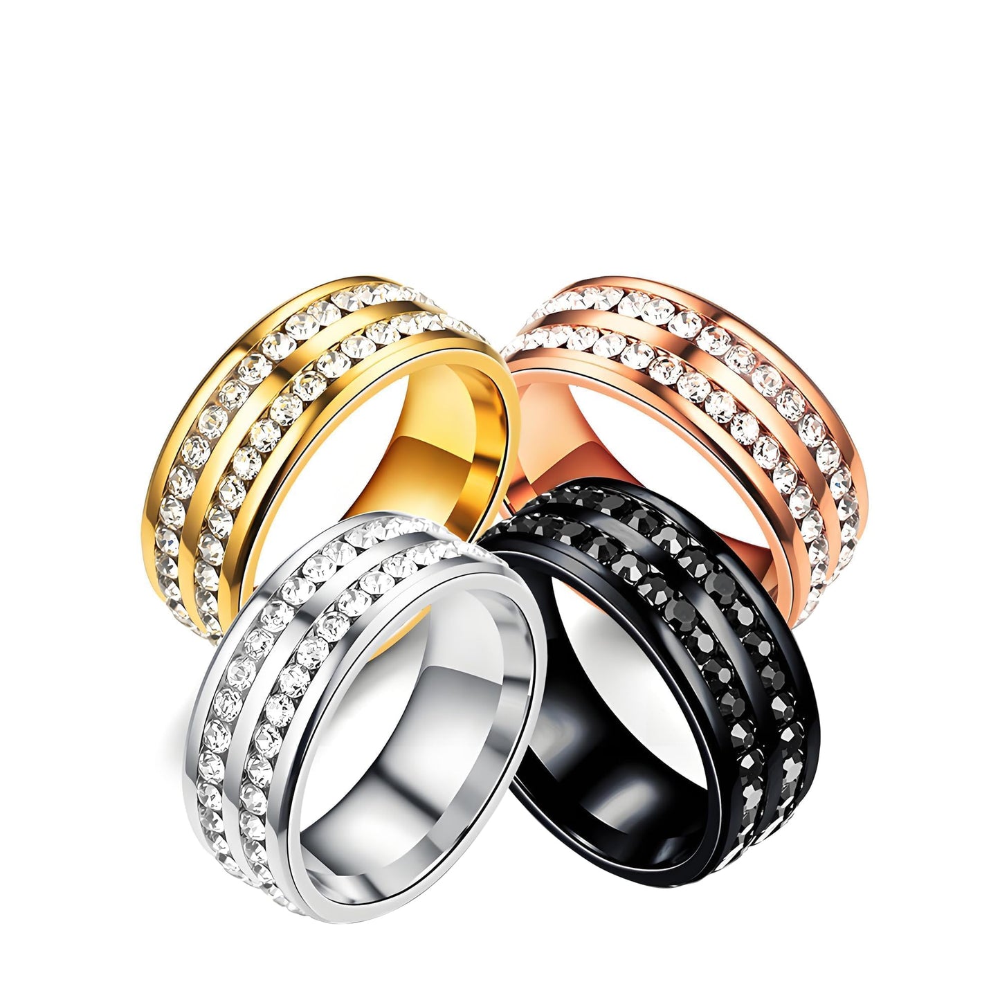 Mengji Life Magtherapy Lymphatic Drainage Titanium Ion Ring, Lymph Nodes Acupuncture Therapy Olux Rhinestones Rings For Women Men Health Calming Jewelry Gifts (G+RG+S+B, 8)