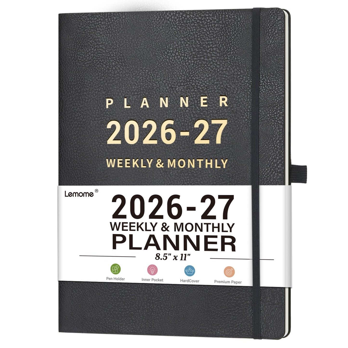 Planner 2026-2027 - 8.5" x 11" 2026-2027 Planner Weekly and Monthly, July 2026 - June 2027, Faux Leather Cover, Pen Holder, Pocket, 25 Notes Pages, A4 Premium Paper - Gray