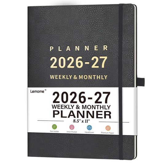 Planner 2026-2027 - 8.5" x 11" 2026-2027 Planner Weekly and Monthly, July 2026 - June 2027, Faux Leather Cover, Pen Holder, Pocket, 25 Notes Pages, A4 Premium Paper - Gray