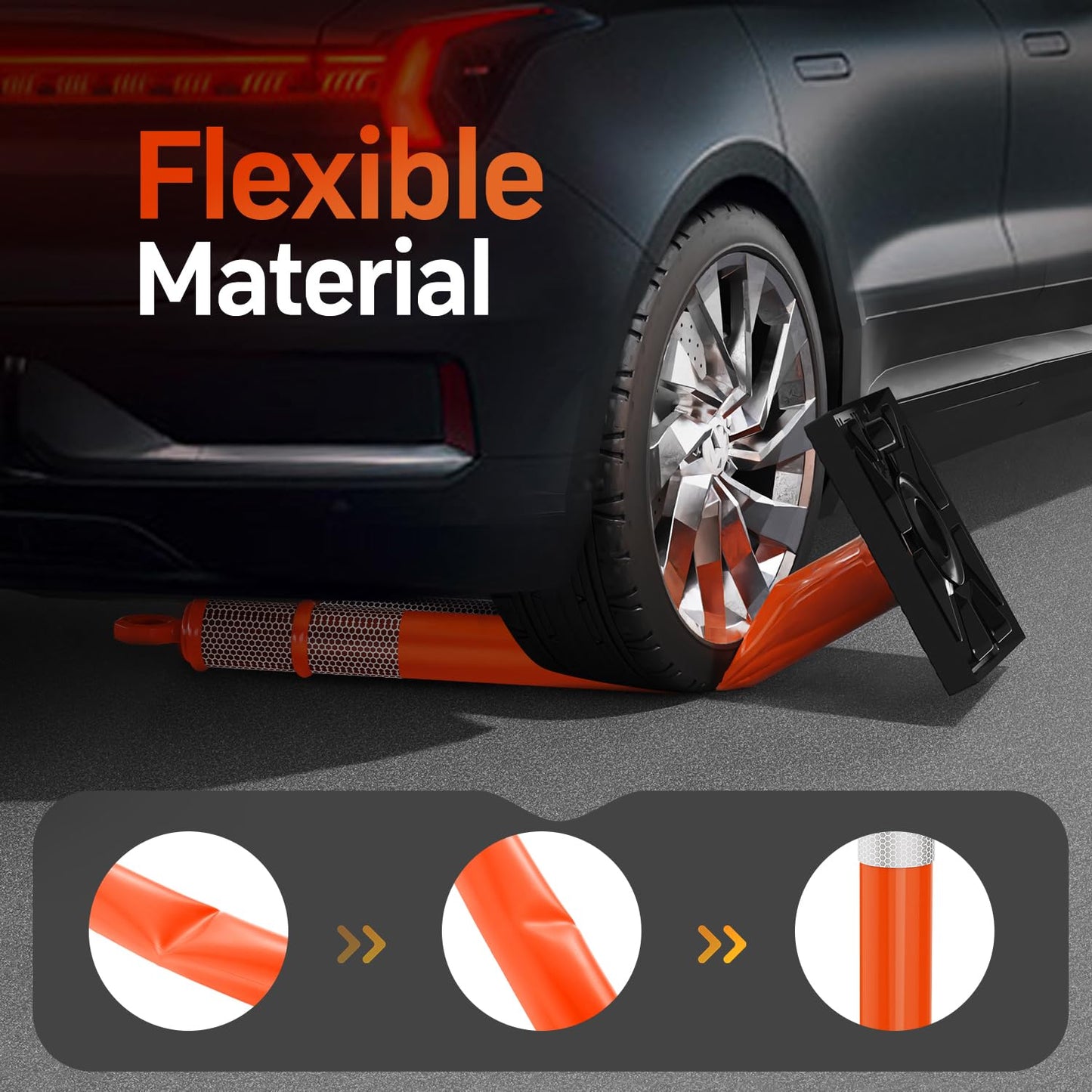 BATTIFE 3 Pack 42 Inch Orange Traffic Delineator Posts with Reflective Collars and Base, Safety Cones for Construction Zones and Driving Practice