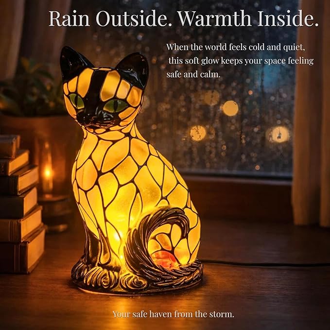 Cat Lamp, Stained Glass Cat Lamp, Decorative Resin LED Night Light for Cat Lovers, USB Vintage 3D Table Lamp Cozy Glow for Desk & Mantel – Fun Gift for Pet Owners (Siamese Cat B)