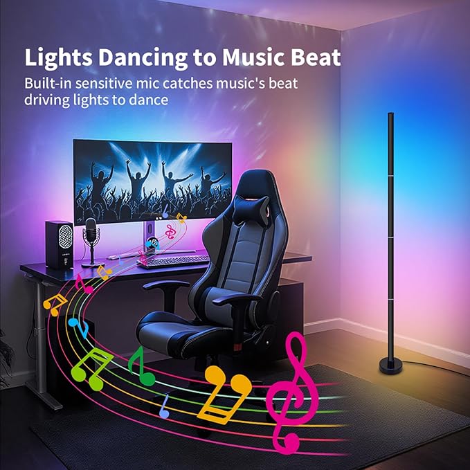 Corner Floor Lamp,RGB LED Corner Lamp with App and Remote Control,Smart Modern Floor Lamp with 16 Million Colors & 68+ Scene,Music Sync,Timer Setting,Standing Lamp for Living Room,Gaming Room