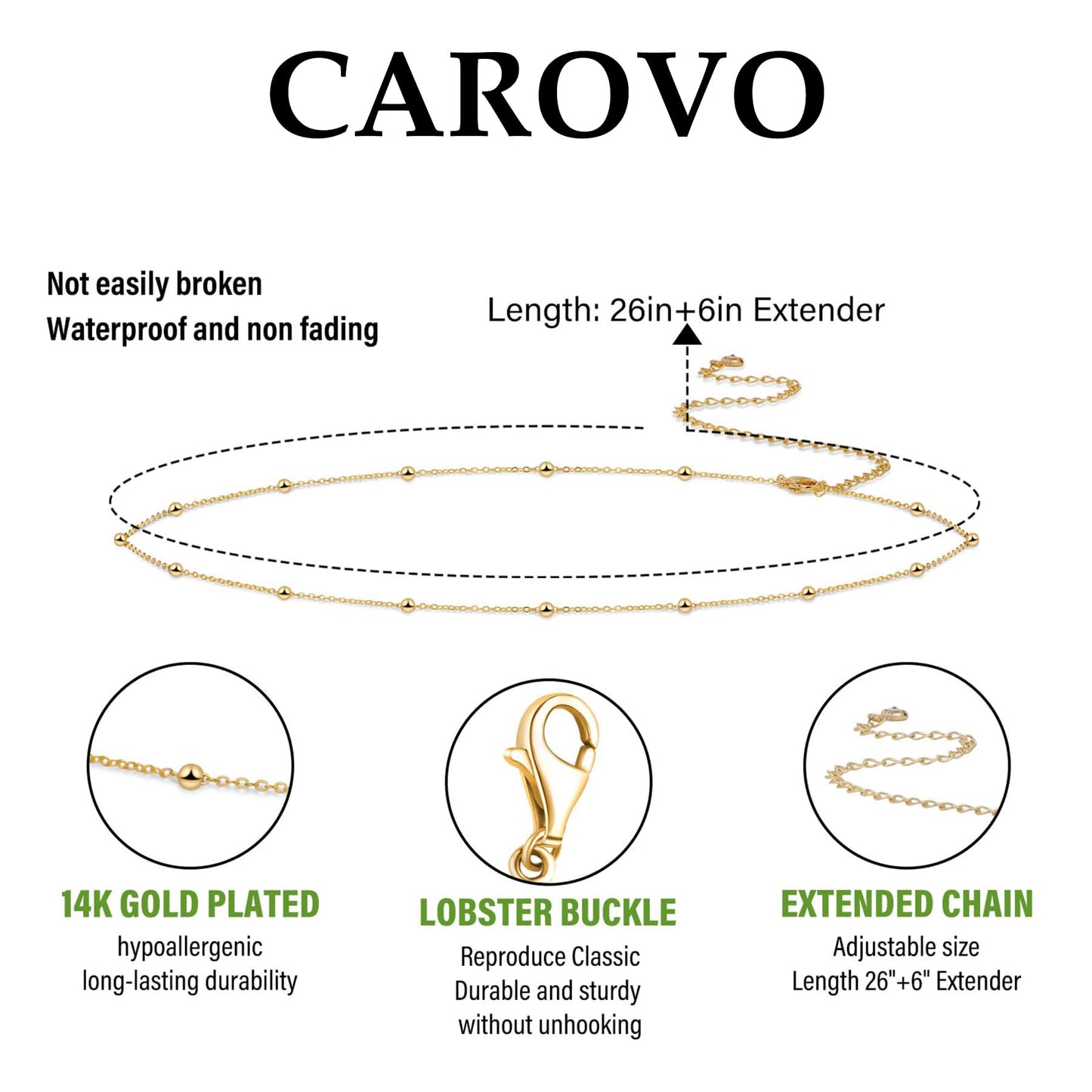 CAROVO Belly Waist Chain for Women 14K Gold Plated Layered Body Chains Boho Bead Belly Chain Sexy Bikini Body Jewelry for Women Adjustable