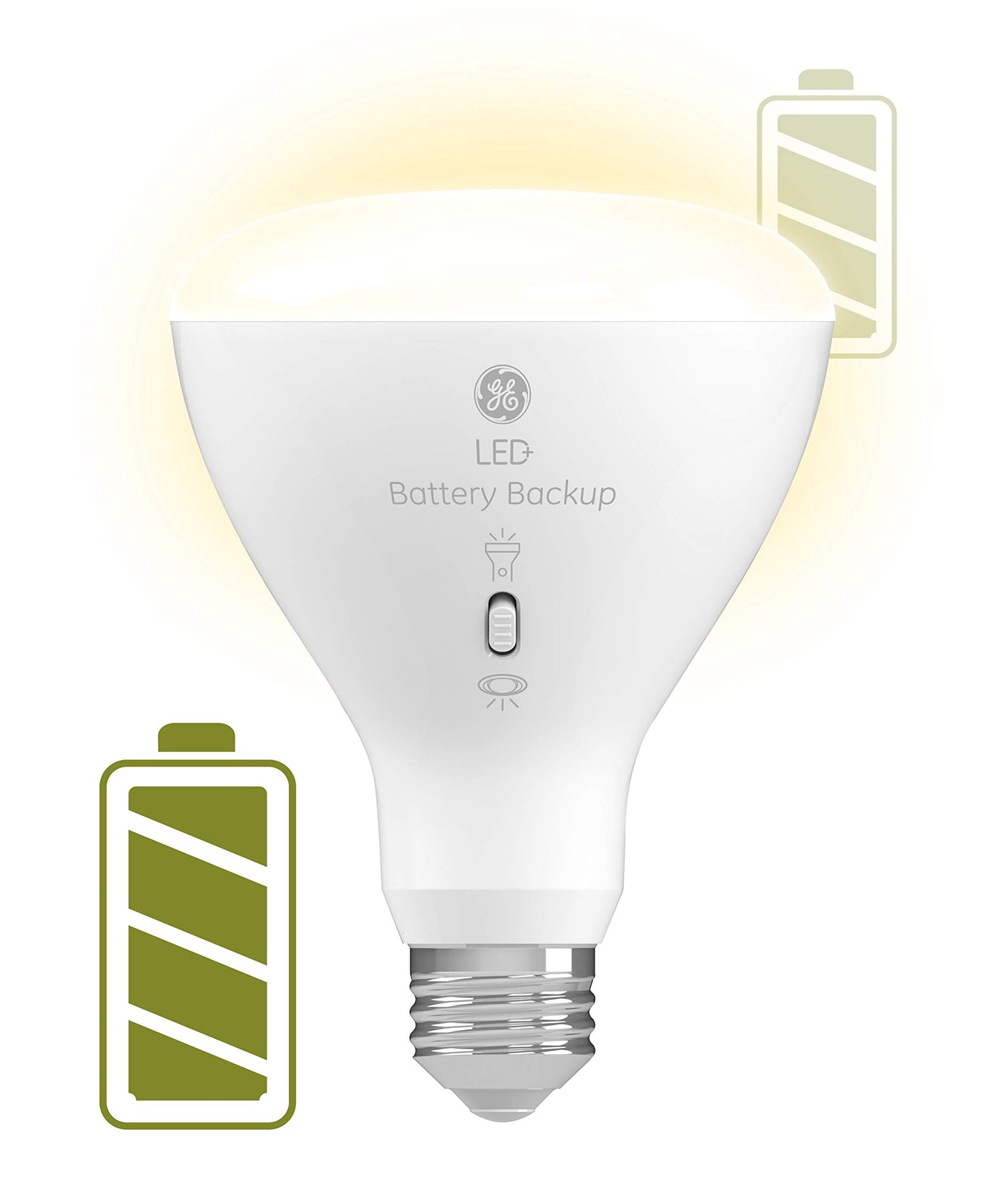 GE LED+ Battery Backup LED Light Bulbs, Emergency Light Bulb for Power Outages + Flashlight, BR30 Indoor Floodlights (3 Pack)