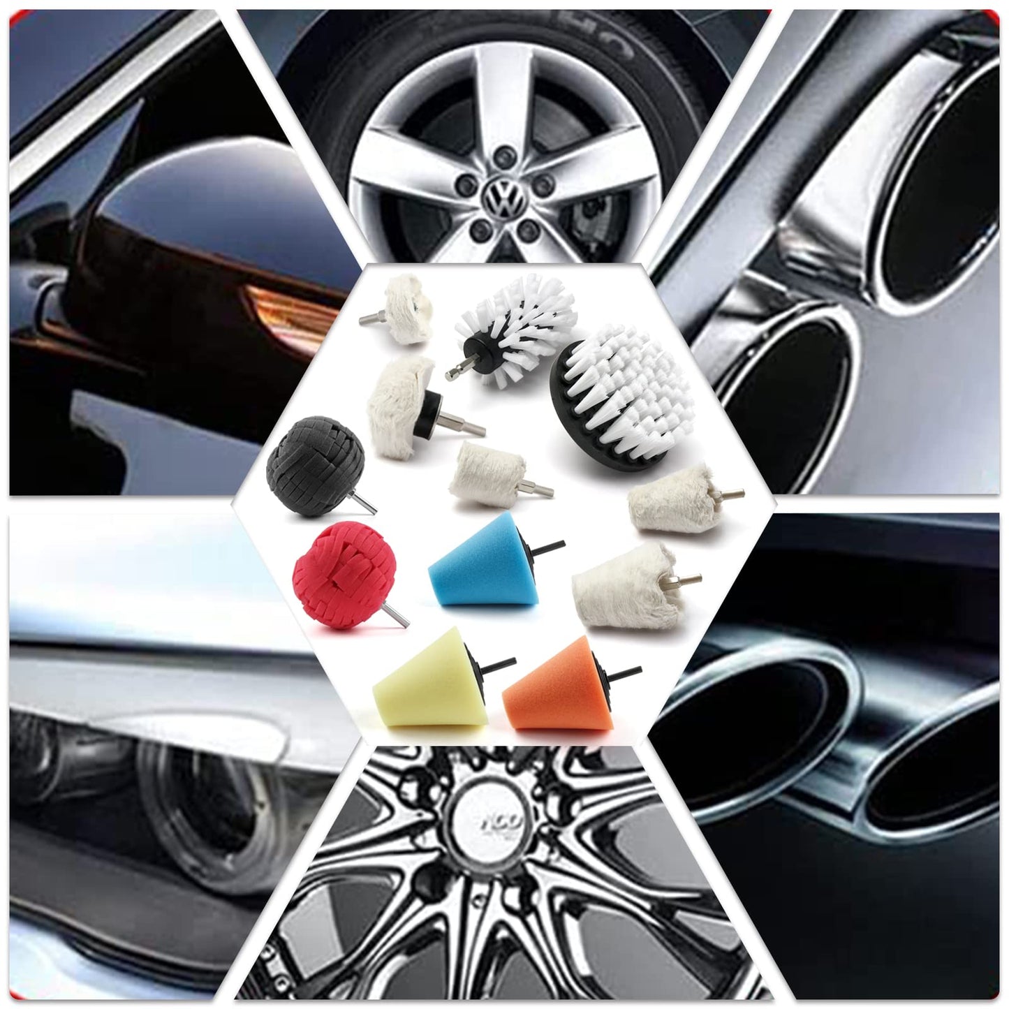Medoon Polishing Pad Buffing Wheel Kit 12 Pack, Polishing Ball for Drill,for Car Care Metal Aluminum Stainless Steel Chrome Wood Plastic Ceramic Glass Woods Fabric Cotton Machine Jewelry