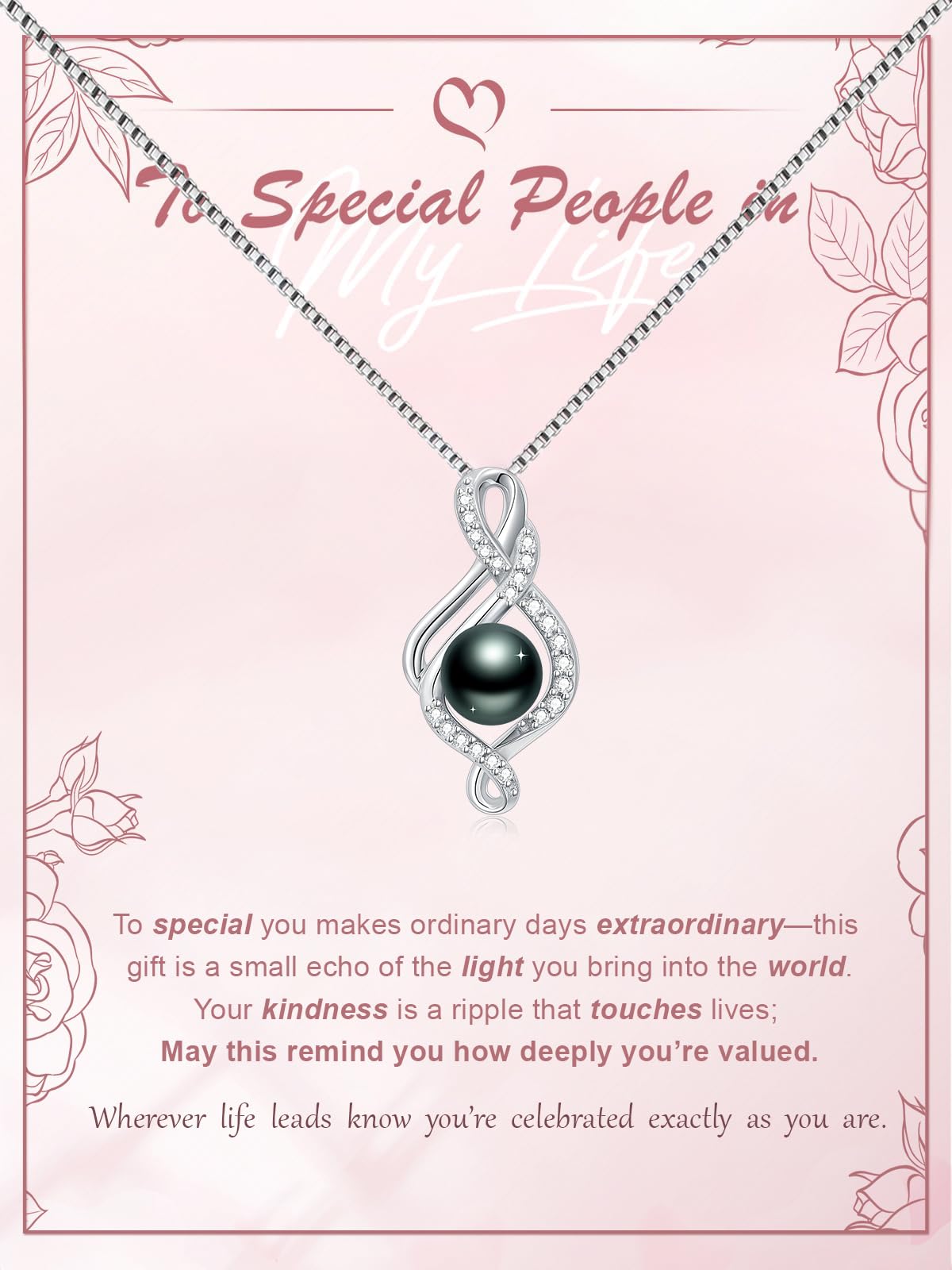KANNSOAR 8MM Tahitian Black Pearl Necklace 18K Gold-Plating Sterling Silver Fine Jewelry Wedding Birthday Anniversary Valentines Day Christmas Mothers Day Gifts for Wife Women Mom Lover Girlfriend Her