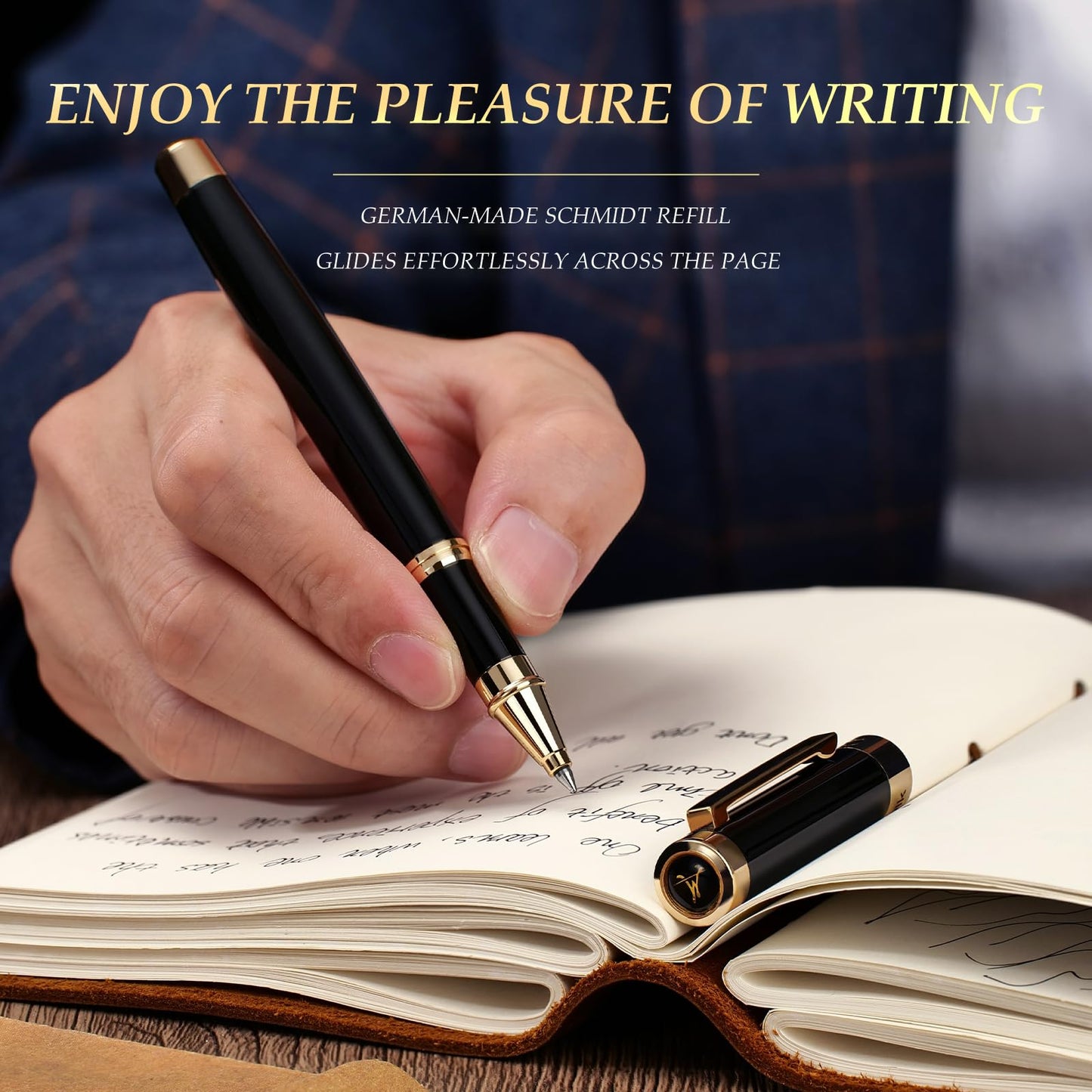 MCNTEIK Black Rollerball Pen With 24K Gold Finish, Luxury Grade Craftsmanship Pen, Schmidt 888F Ink Refill, Exquisite Men's And Women's Gift Pen Set, Professional, Writing, Executive,Office, Nice Pen