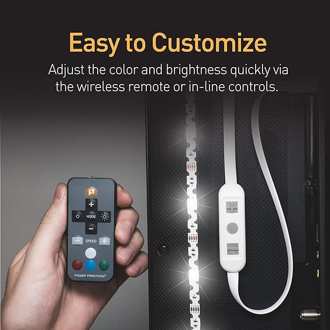 Luminoodle Color Bias Lighting, USB TV and Monitor Backlight LED Strip Lights Kit with Dimmer, Remote - 6.6 ft for 24" to 60" TV - Medium