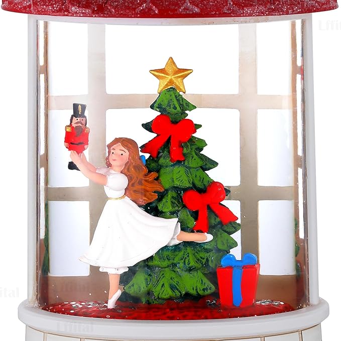 Christmas Snow Globe Ballerina Nutcracker Snow Globe Lantern with Music Glittering Lighted Christmas Tree and Clara Birthday Gift Table Indoor Decoration for Girls,USB and Battery Operated, 8.2"