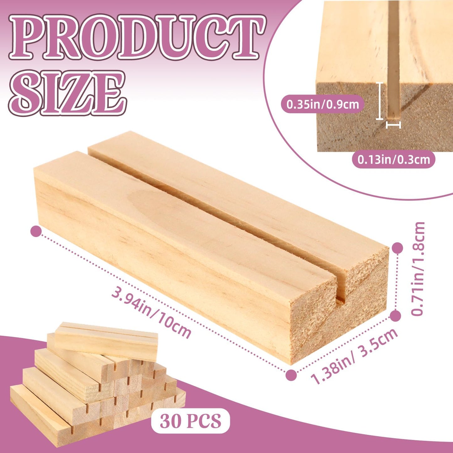 ISUSSER 30Pcs 3.9x1.4 Inches Wood Table Number Stands, Wood Place Card Holders, Picture Holder Acrylic Sign Holders for Wedding, Ceremony, Birthday, Party, Home Decoration, Events