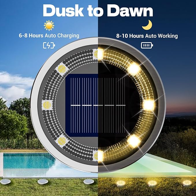Solar Ground Lights, 18 Pack Flat Solar Light Outdoor Waterproof, Bright LED Solar Disc Lights, 3000K Warm White Landscape Lighting for Outside Yard Garden Pathway Driveway Lawn