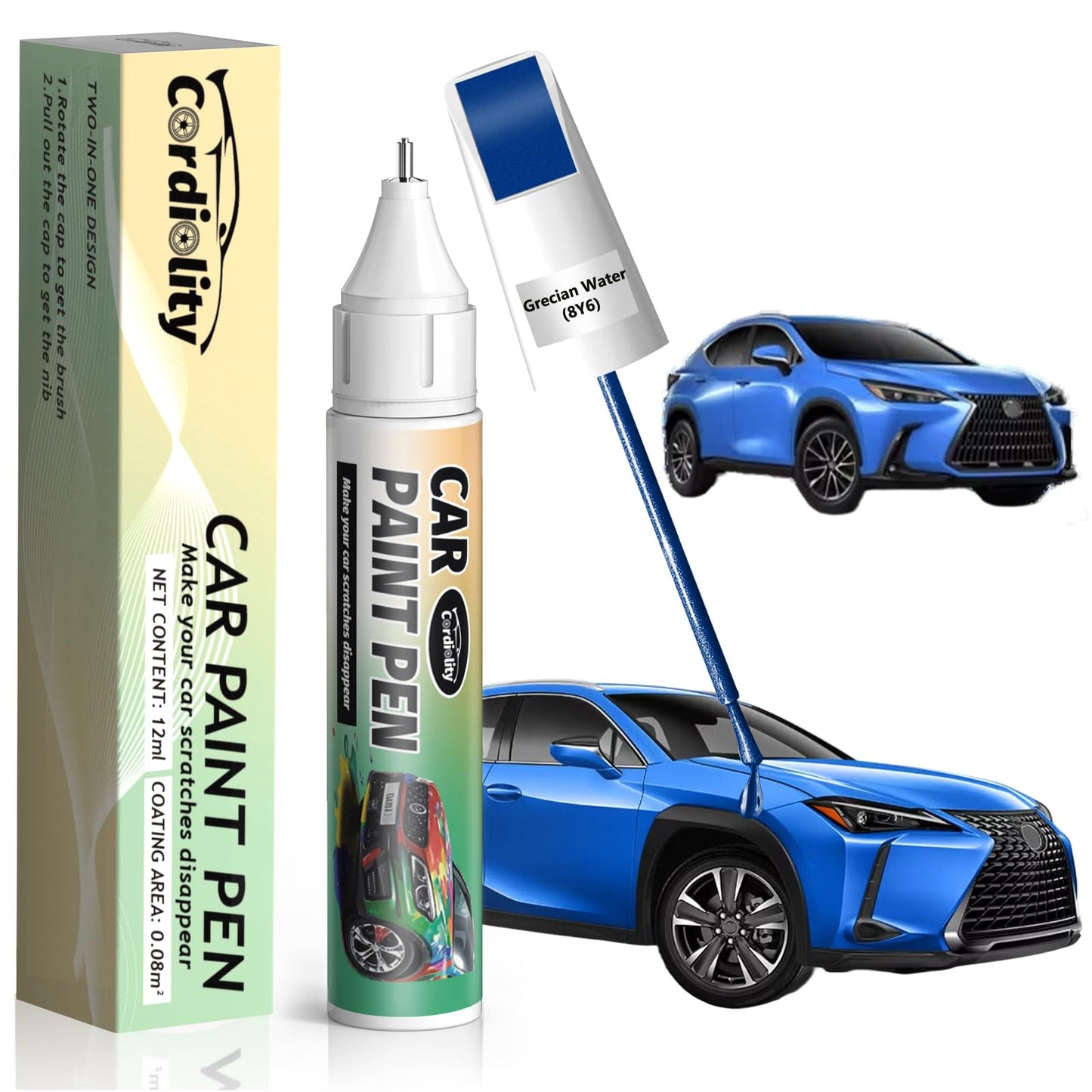 Grecian Water(8Y6) Touch Up Paint Pen For Lexus,Car Paint Scratch Repair Pen Quick And Easy Fix Auto Paint Scratch