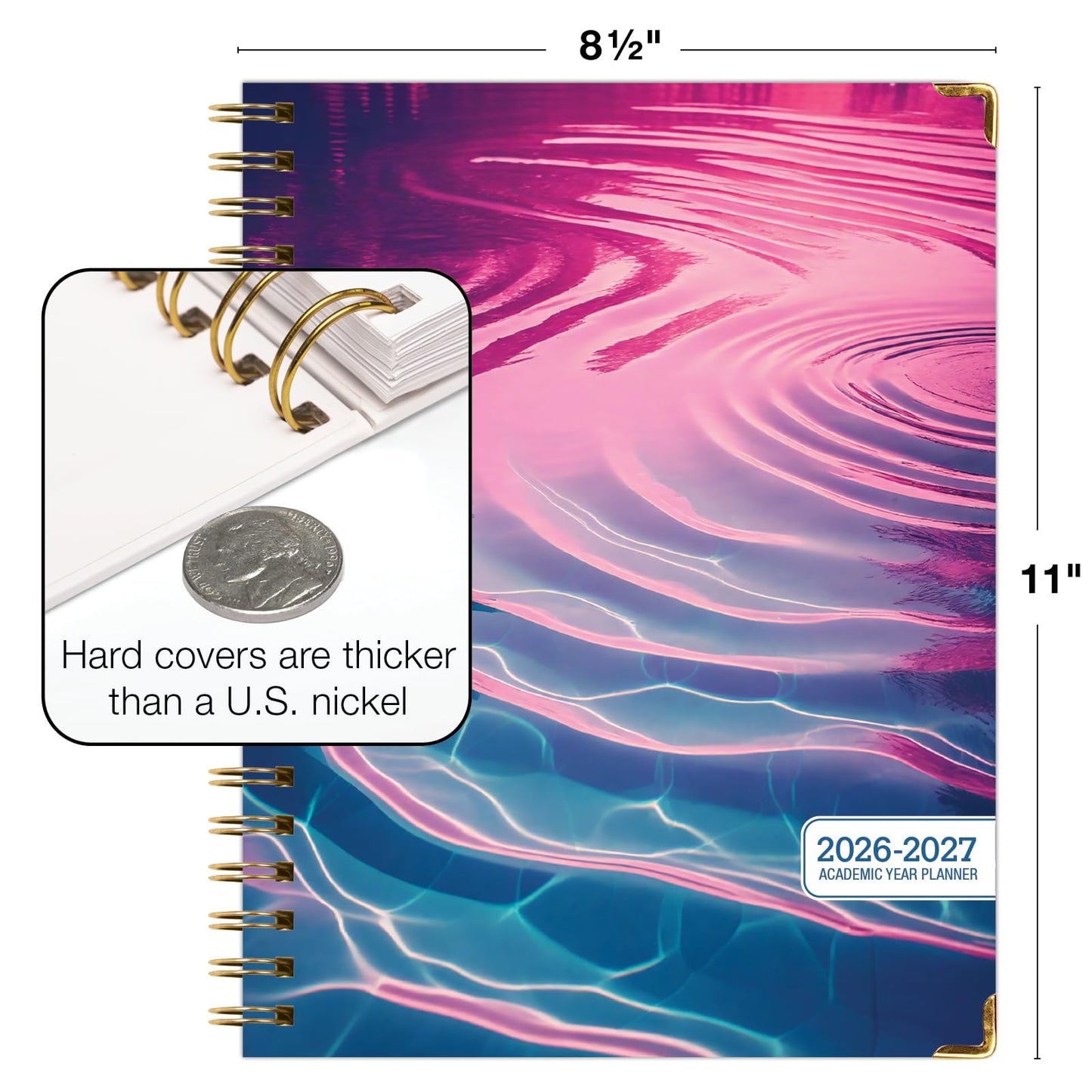 HARDCOVER Academic Year 2026-2027 Planner: 14 Months (May 2026 Through June 2027) 8.5"x 11" Daily Weekly Monthly Planner Yearly Agenda. Bookmark, Pocket Folder and Sticky Note Set (Summer Bliss)