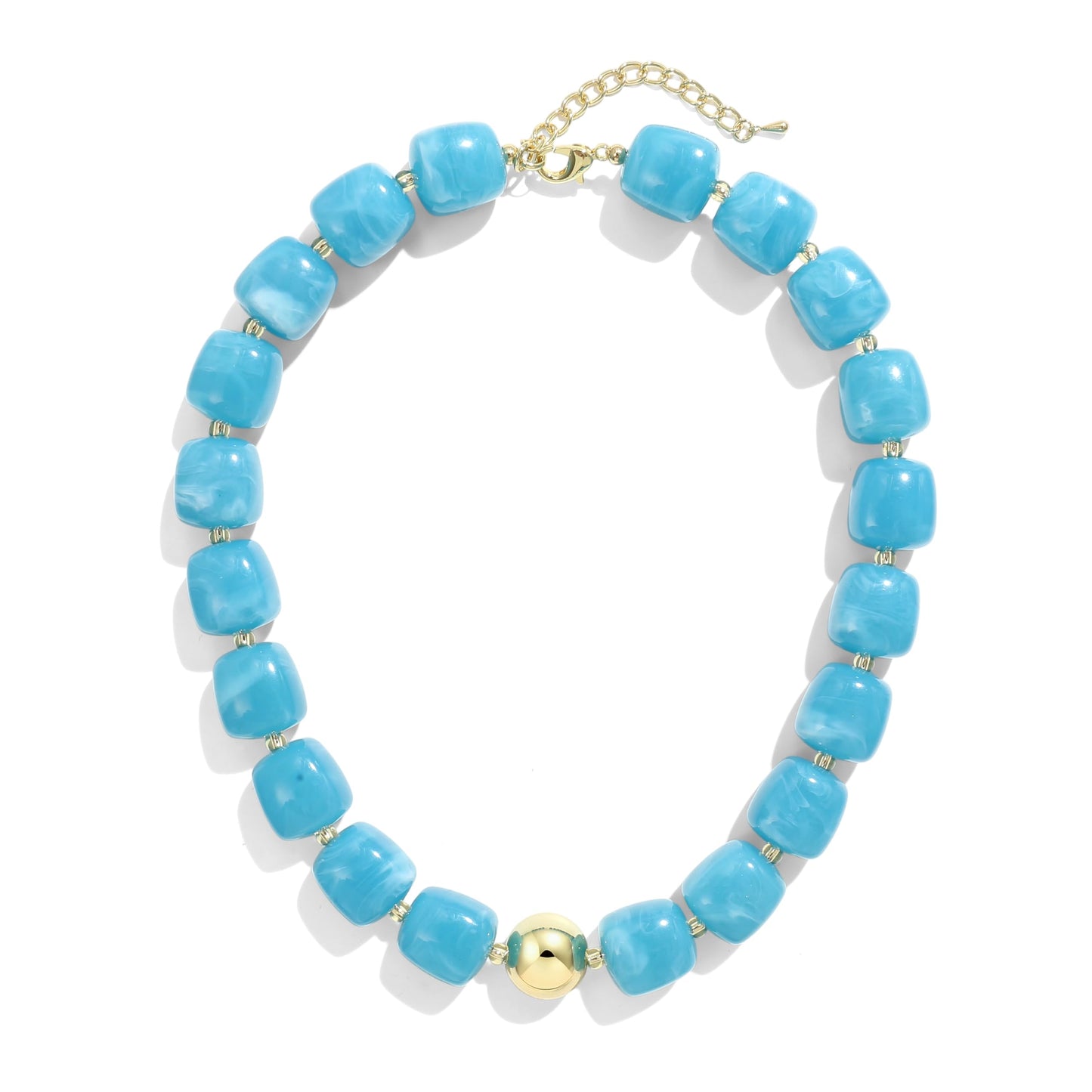 BREPINE Light Blue Chunky Necklaces for Women Multicolored Large Square Resin Beads Necklace Trendy Bold Statement Beaded Summer Candy jelly Vacation Choker