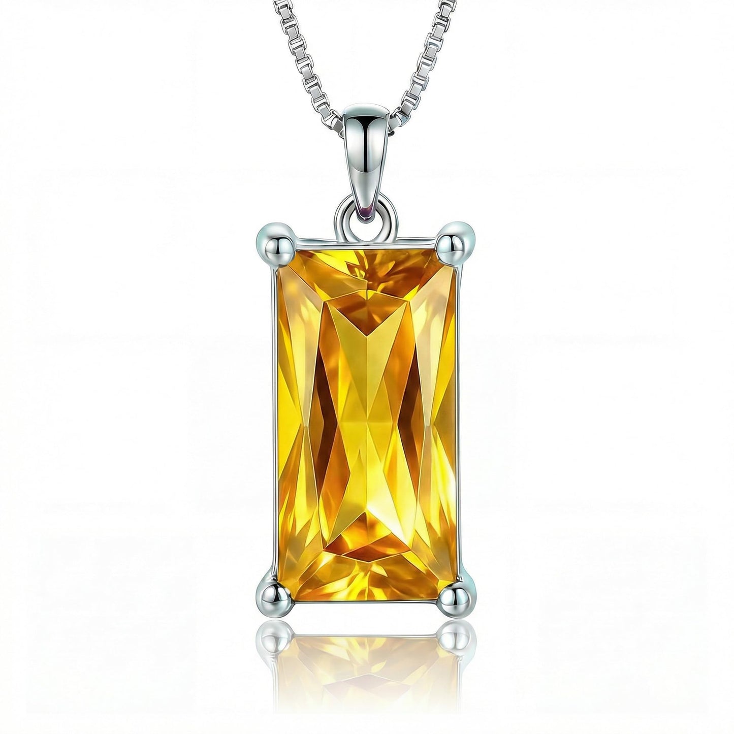 Kuschelkatze 8mm x 16mm Square November Birthstone Citrine Pendant Necklace – Fashion charming Sterling Silver Gift for women