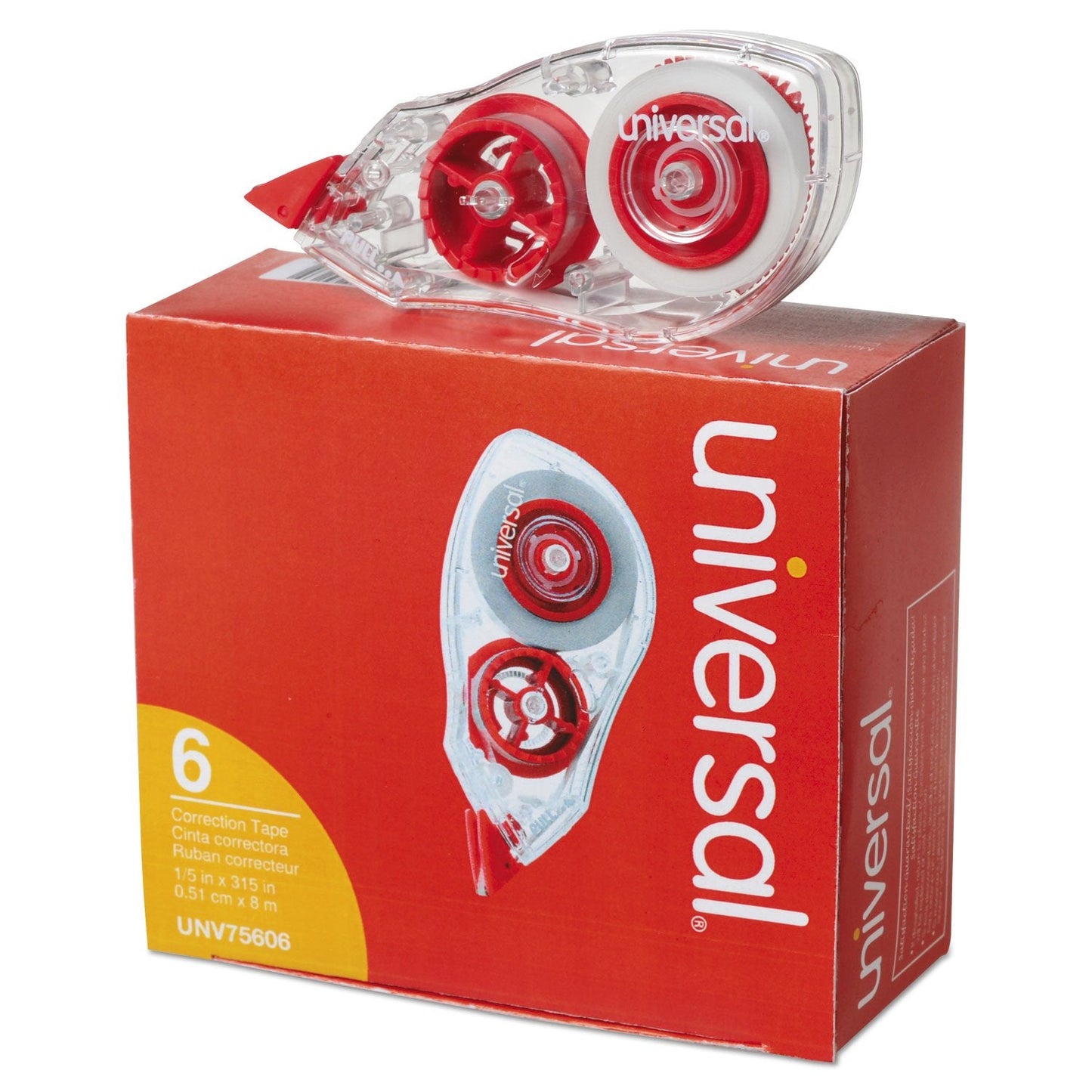 Universal 75606 Correction Tape with Two-Way Dispenser, Non-Refillable, 1/5-Inch x 315-Inch , 6/Pack