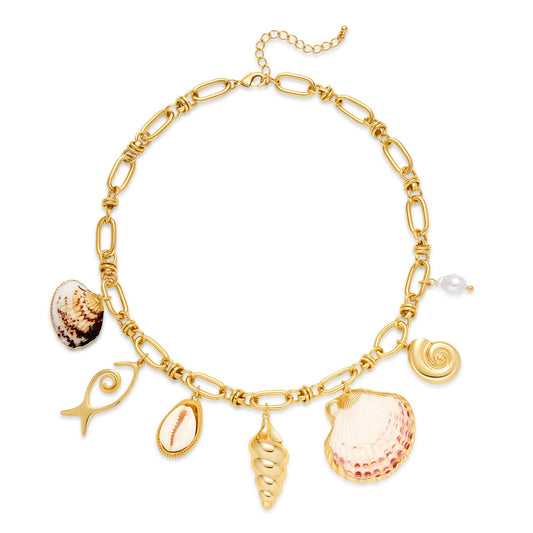 ENSKEFEN Chunky Sea Shell Necklace for Women Trendy Boho Shell Conch Starfish Charm Necklaces Summer Beach Chain Necklace Seashell Jewelry