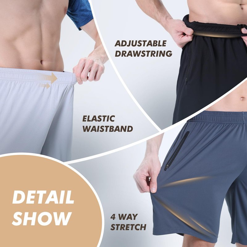 BOOJO 5 Pack Athletic Basketball Mens Shorts with Zipper Pockets - Lightweight Quick Dry Gym Workout Running Shorts for Men