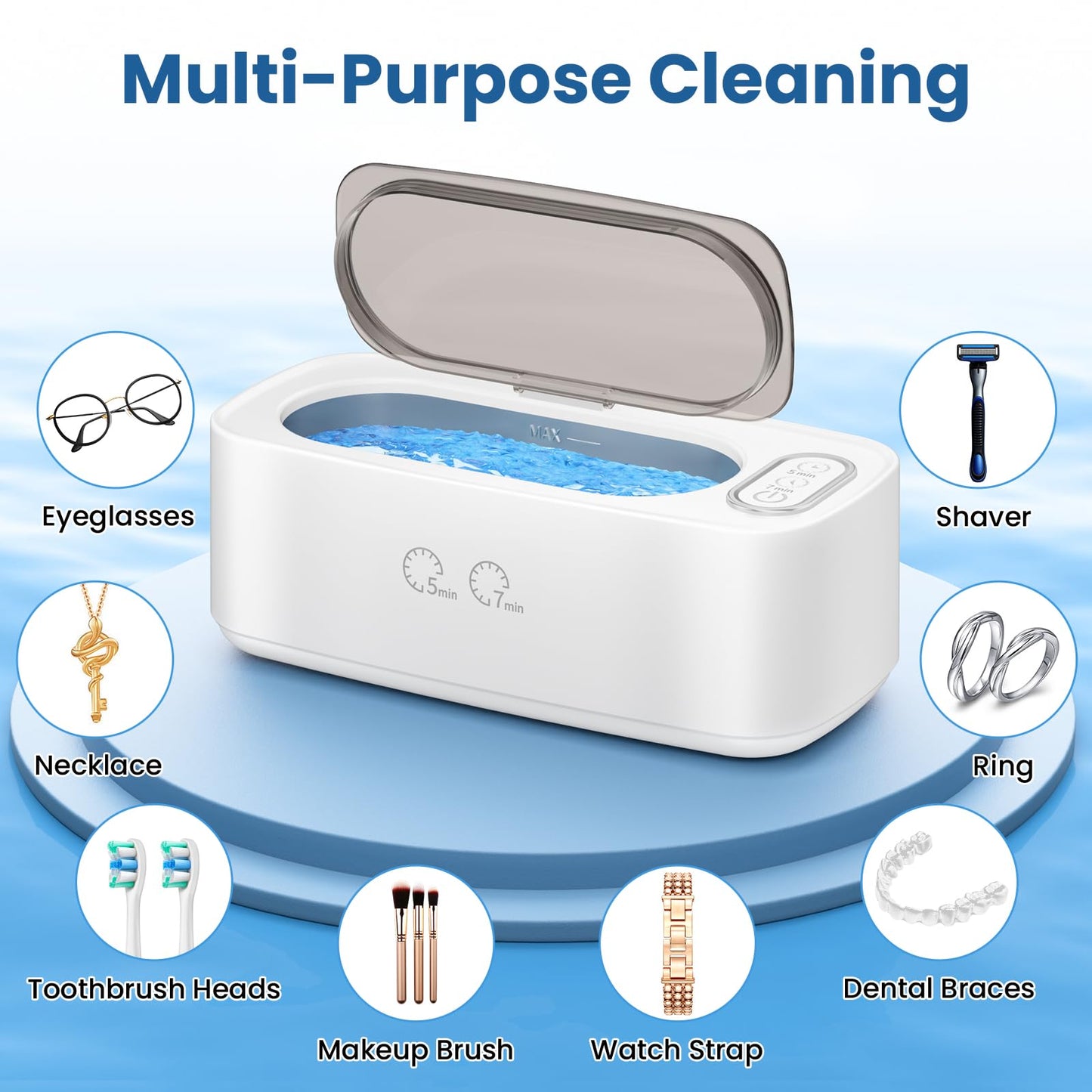Ultrasonic Cleaner, 48kHz Ultrasonic Jewelry Cleaner Machine for Eyeglasses, Jewelry, Rings, Watch Straps, Dentures and More, Dual Cleaning Modes & 304 Stainless Steel Tank, 400ML Capacity, White