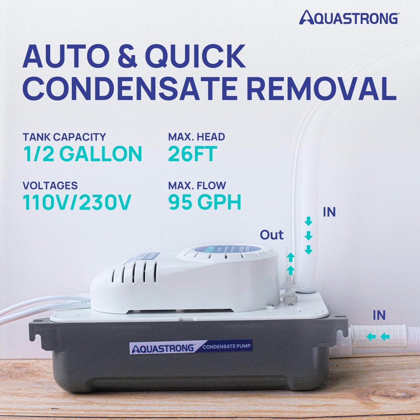 Aquastrong Automatic Condensate Pump for Hvac, 115V/230V Condensation Pump with Safety Switch, Ac Condensate for dehumidifier, Air Conditioner, Ice Maker, 3.3' Power Cord, Grey