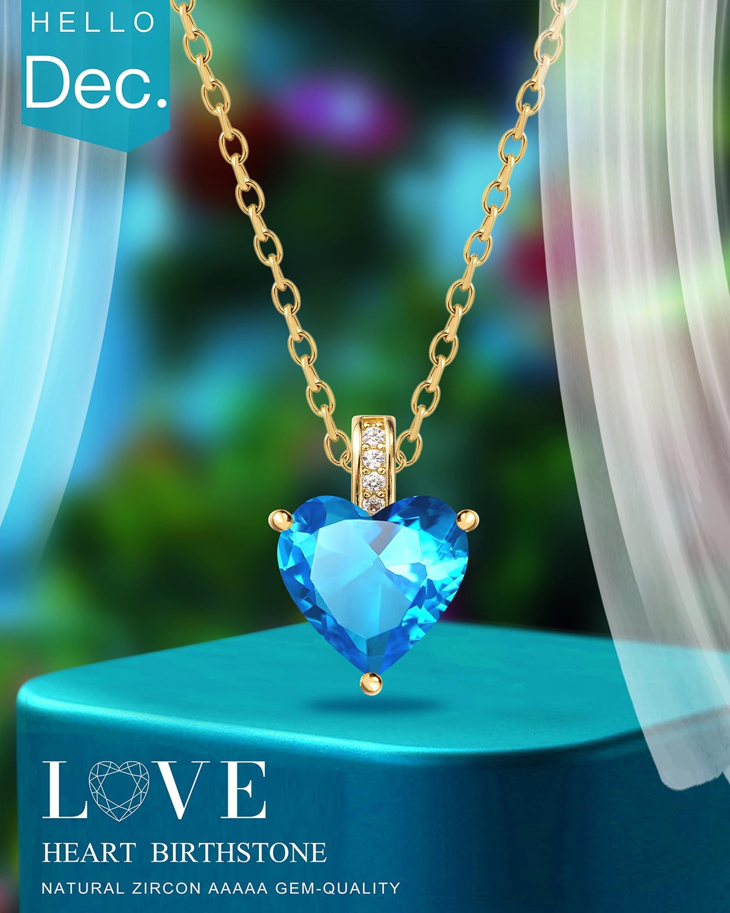MIDDLUX December Birthstone Jewelry for women, Heart Necklace, December Birthday Gifts for Women, Birthstone Necklaces for Women, Love Necklace