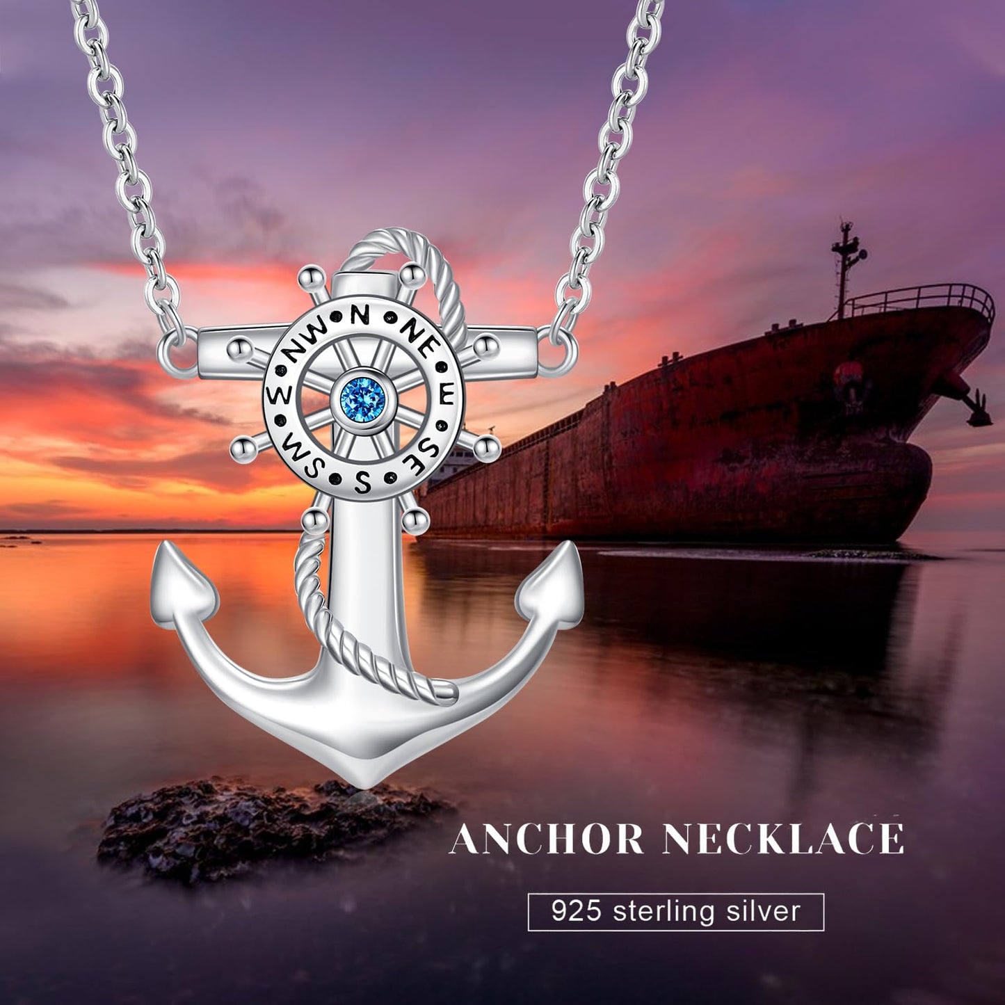 KoyeKei Anchor Necklace for Women Sterling Silver Anchor Compass Pendant Nautical Ocean Jewelry Breach Sailing Graduation Gifts for Her Men