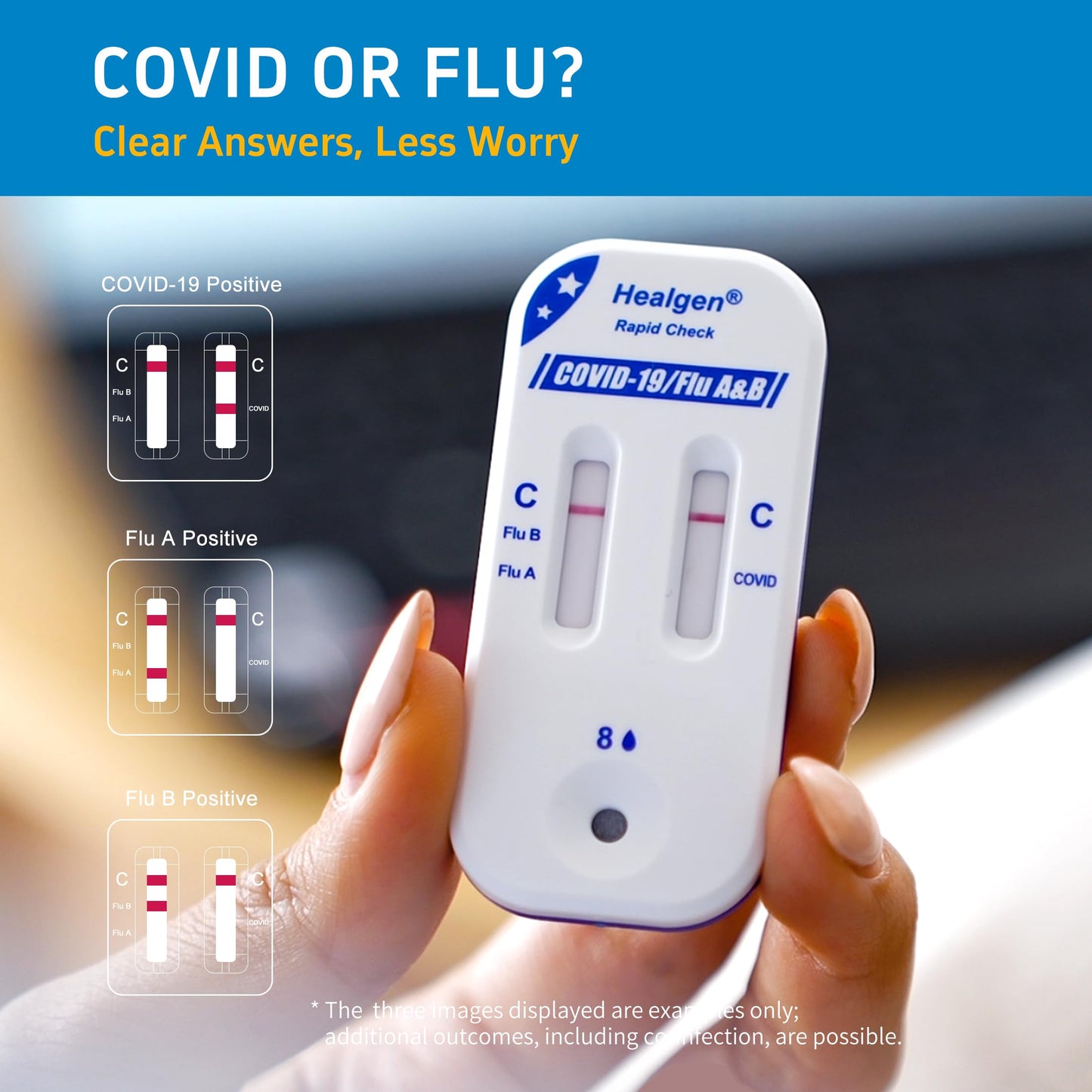 Healgen Rapid Check COVID-19, Flu A&B Antigen Test Kit, The First FDA Authorized OTC 3-in-1 Flu & COVID Home Test, Easy to Read Dual Windows, Results in 15 Mins, 4 Test