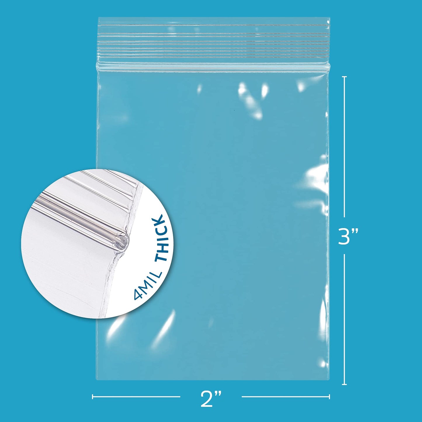 2" x 3" Small Reclosable Zip Bag - Heavy-duty 4 Mil, Bulk Case of 4,000 - Clear, Resealable Zip Top Lock for Storage & Packaging Food, Nuts, Bolts & Screws.