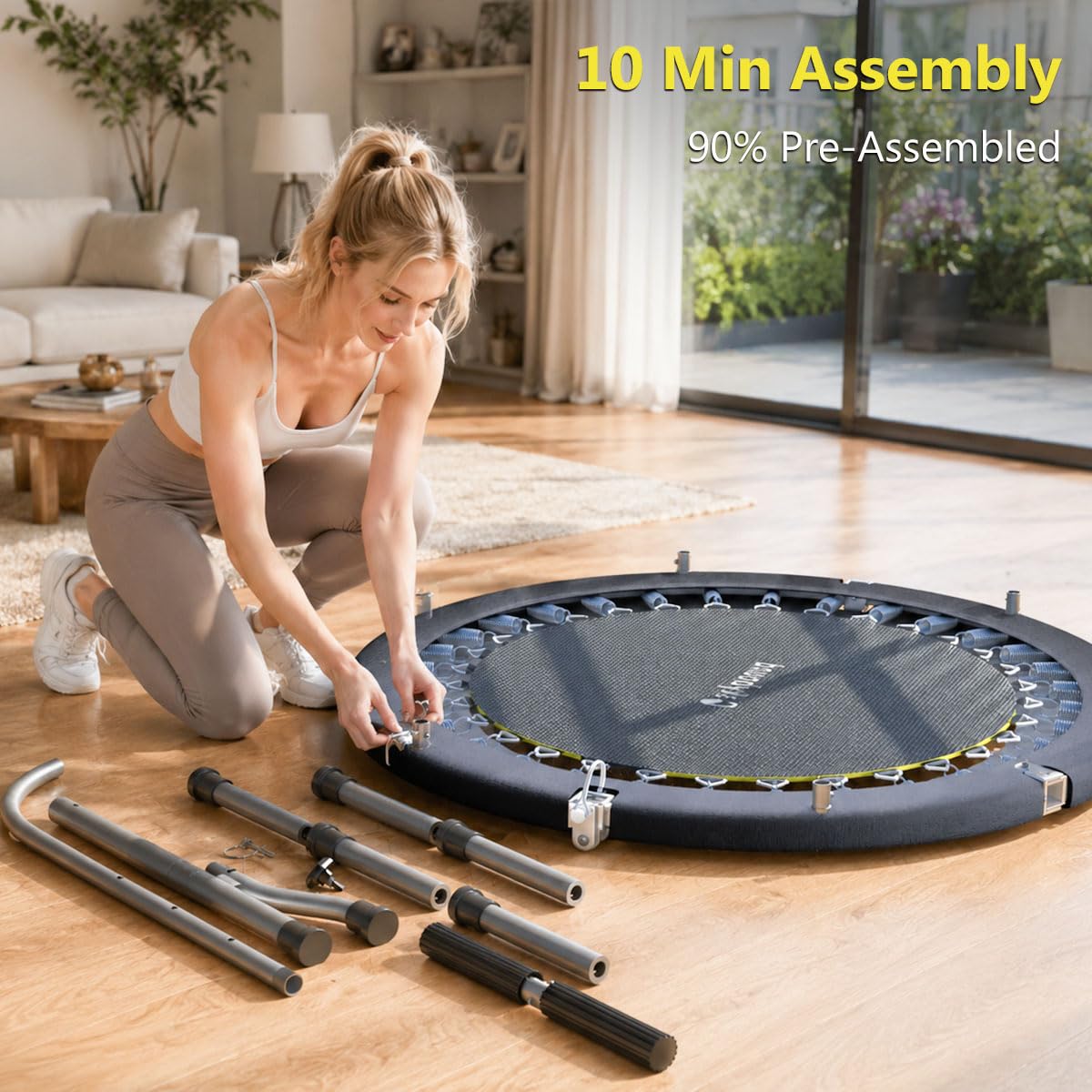 SkyBound Mini Trampoline Fitness Trampoline Fitness Rebounder with Adjustable T-Bar Handle - Exercise Trampoline for Adult - Fitness Trampoline for Workout Trainer