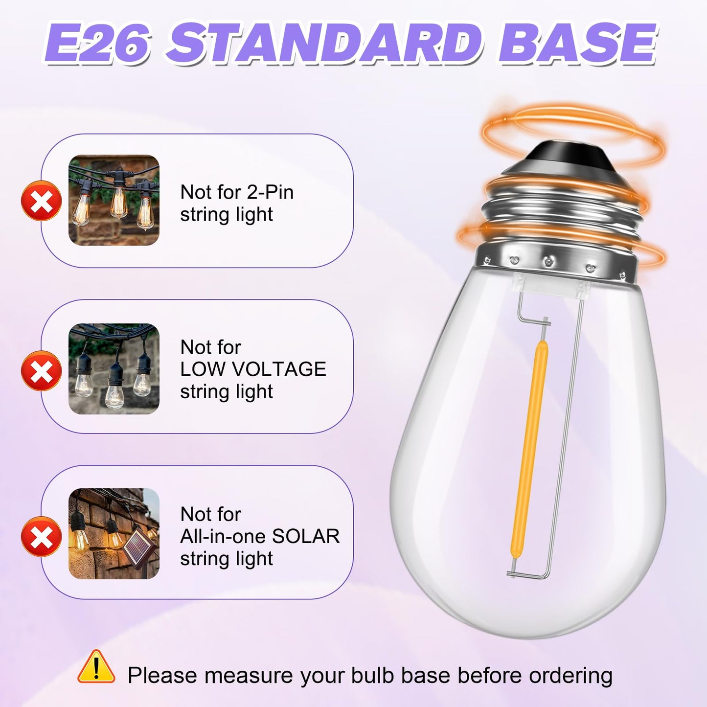 GvvooHome 48 Pack S14 LED Replacement Bulbs for Outdoor String Lights, Shatterproof 1W E26 LED Bulbs, Waterproof Outdoor Light Bulbs for Patio Light, Soft White 2200K