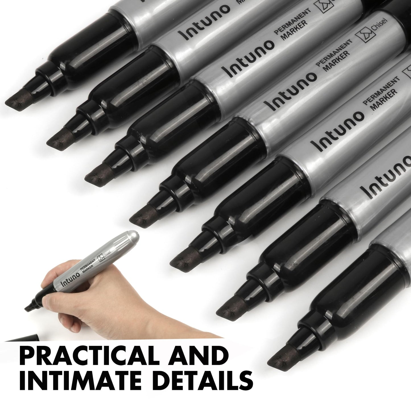 INTUNO Jumo Permanent Markers, 60 Count Black, Chisel tip, Oil-Based Permanent Markers, Waterproof and Fade-Resistant, for Paper, Wood, Metal, Glass and More