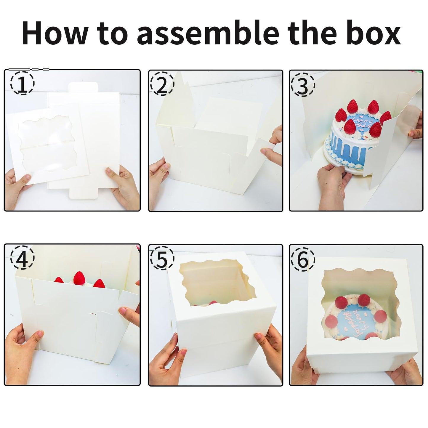 Moretoes 10pcs 8x8x8 Inches Cake Boxes with Window, White Bakery Dessert Boxes, Cajas Pasteles for Cake, Valentine's Day, Mother's Day,Wedding, Birthday, Party