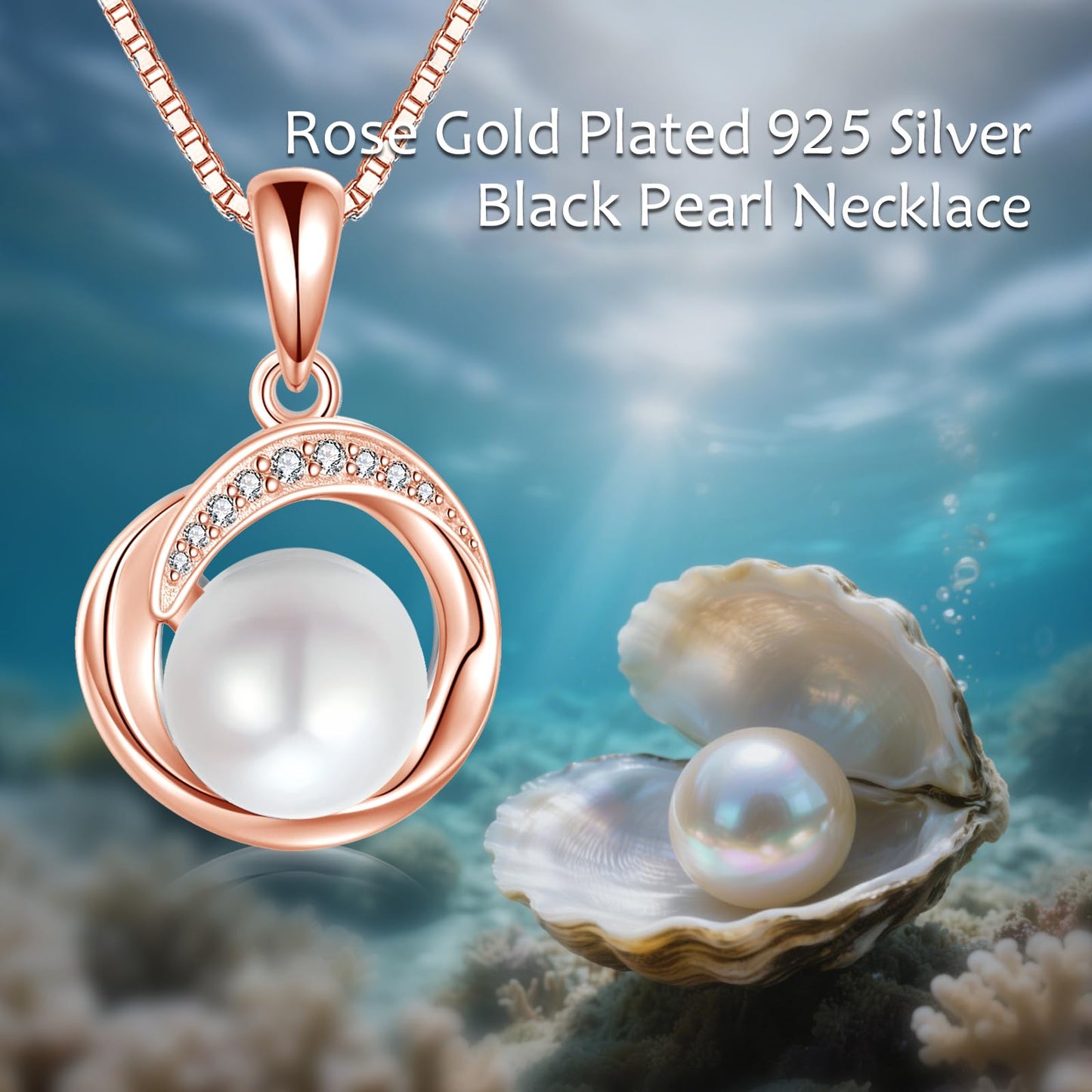 POPLYKE Single Pearl Necklaces for Women Rose Gold Plated 925 Sterling Silver 8mm Pearl Jewelry Gifts for Her 18+2 IN