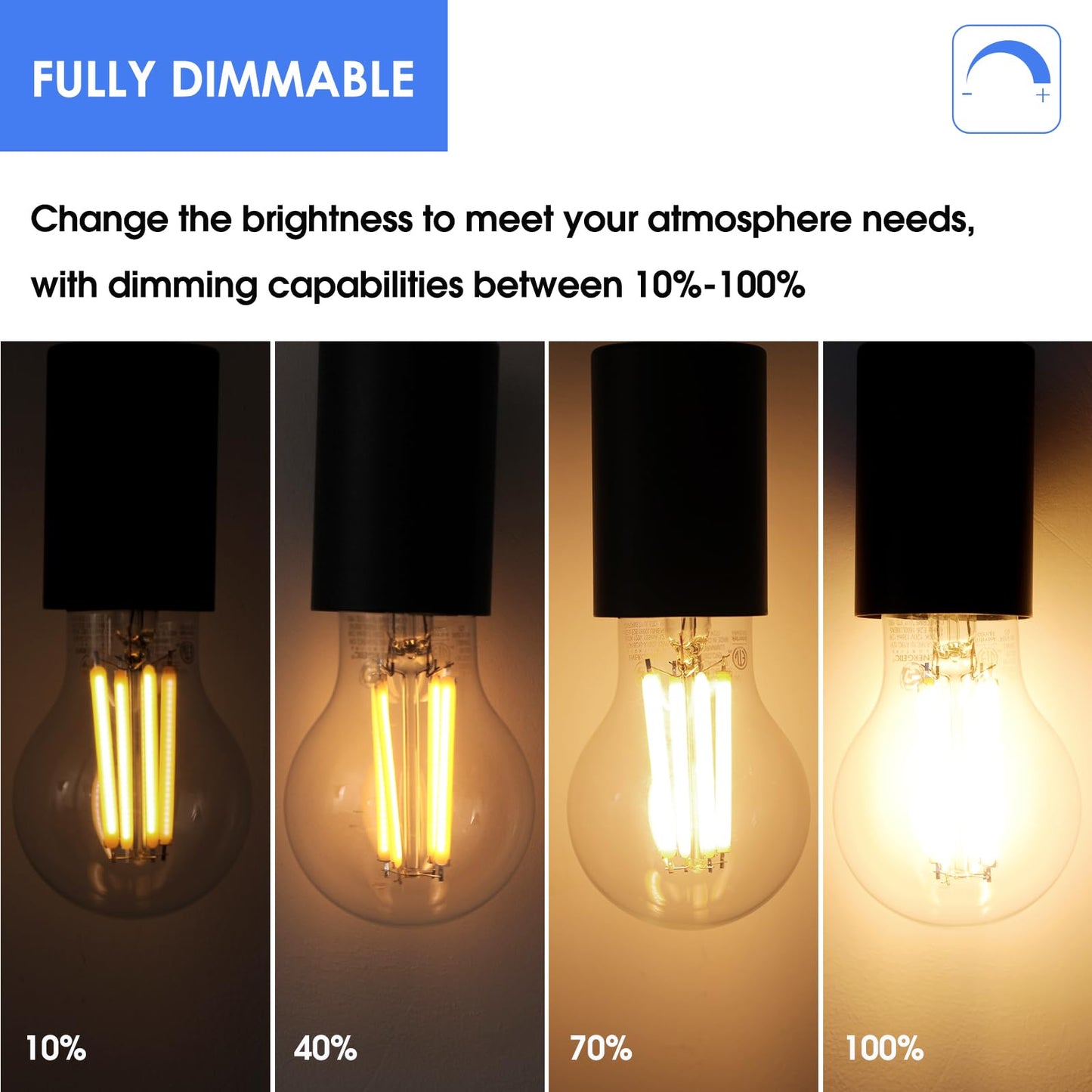Energetic Dimmable A19 LED Edison Light Bulb, 12W Equivalent 100W, 1600LM High Brightness, 3000K Warm White, Clear Antique LED Filament Bulb for Home, Bathroom, E26 Standard Base, 6-Pack