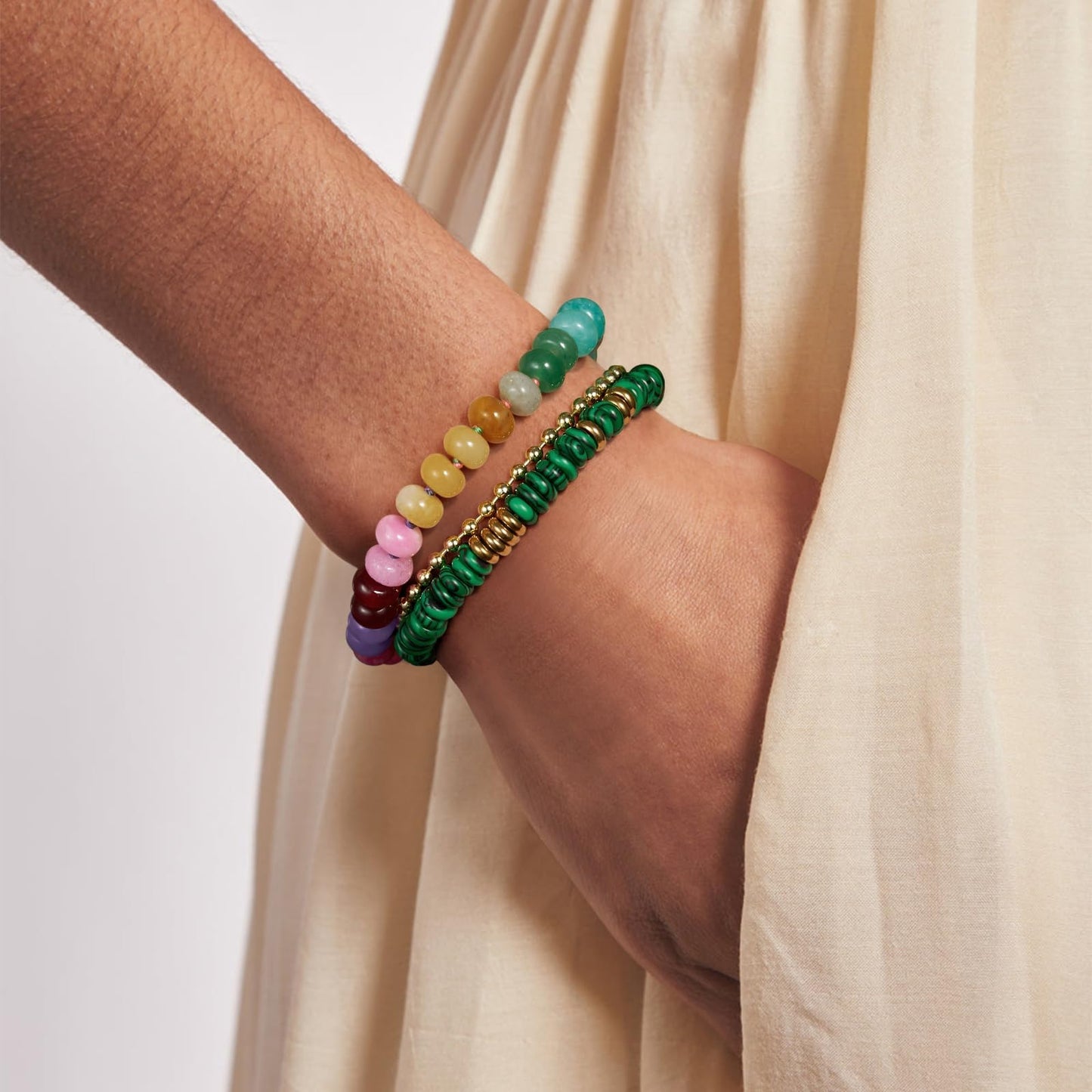 KissYan Beaded Bracelets for Women, Colorful Gemstone Boho Bead Bracelet for Beach, Natural Stone Handmade Summer Jewelry Gifts Style 2