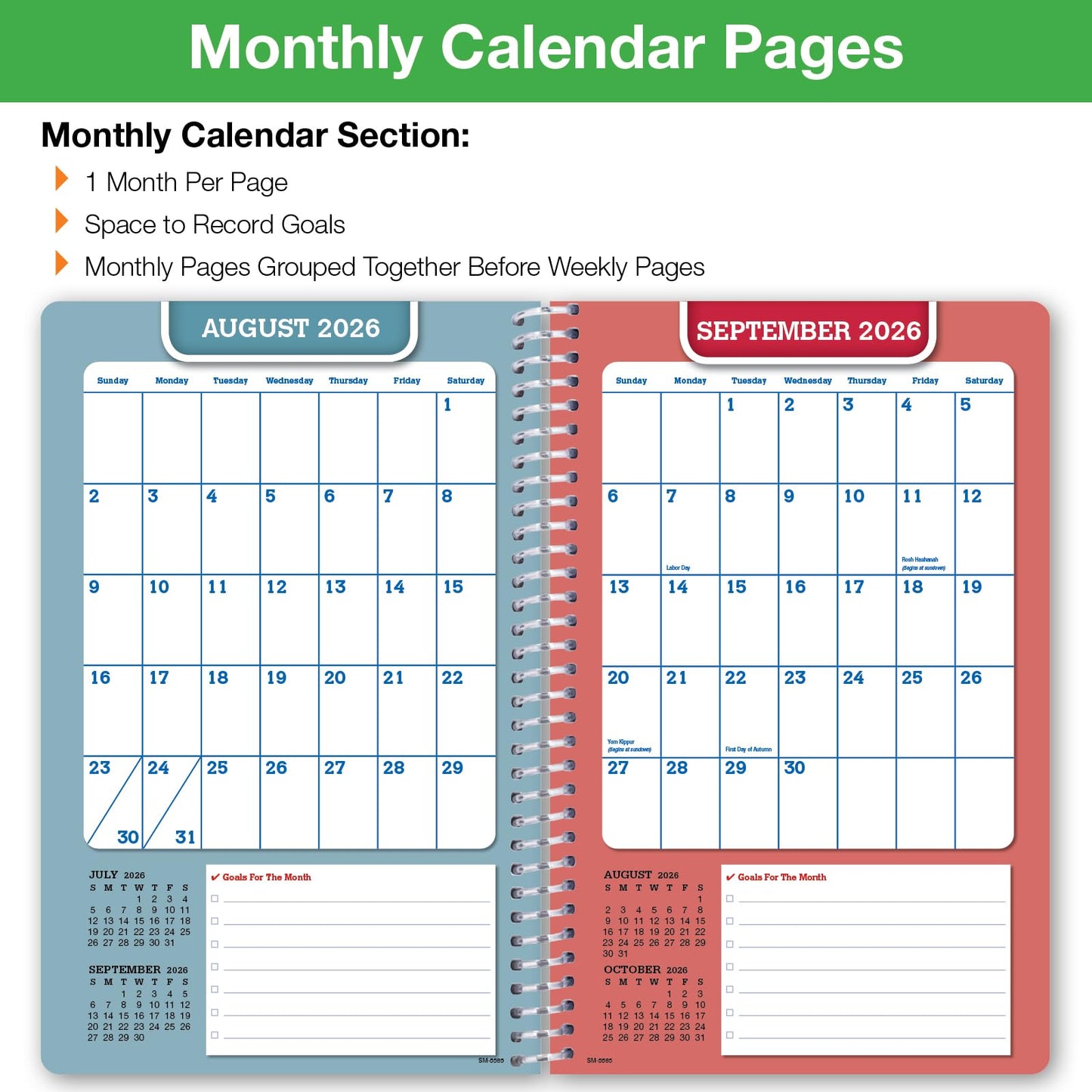 Global Datebooks 2026-2027 Middle & High School Student Planner 5.5" x 8.5" - Dated Weekly & Monthly Academic Planner w/Ruler/Bookmark & Stickers, For Homework, Matrix Style, Black Doodles