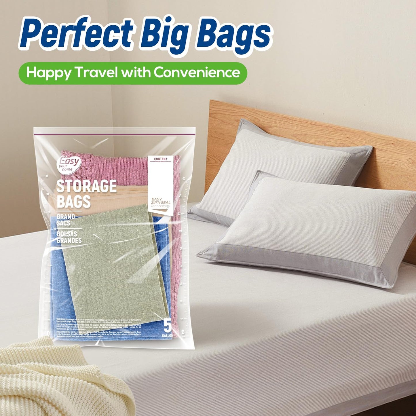 EASYYOURHOME 20PCS 5 Gallon Zipper Lock Storage Bags,18"x24",Reusable Extra Large Size Plastic Freezer Bag with Zipper for Food,Clothing,Travel,Moving,BPA-Free,2-Mil Thick