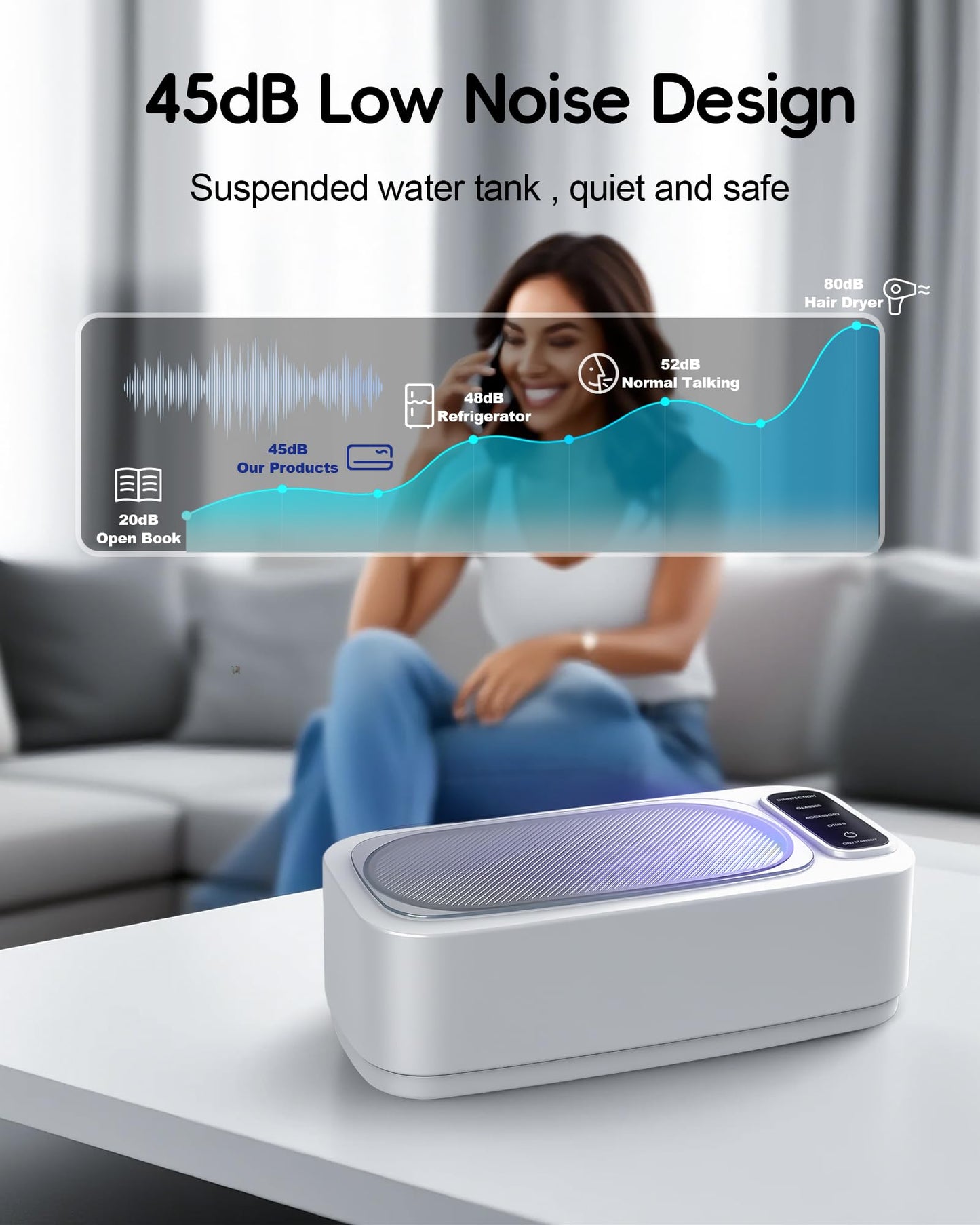 Ultrasonic Jewelry Cleaner Machine, 48KHz Ring Ultrasonic Cleaner, 4 Cleaning Modes - Suitable for Eyeglasses, Jewelry, Rings, Watchbands, Braces, Dentures, 13.5oz 304 Stainless Steel Tank for Gift