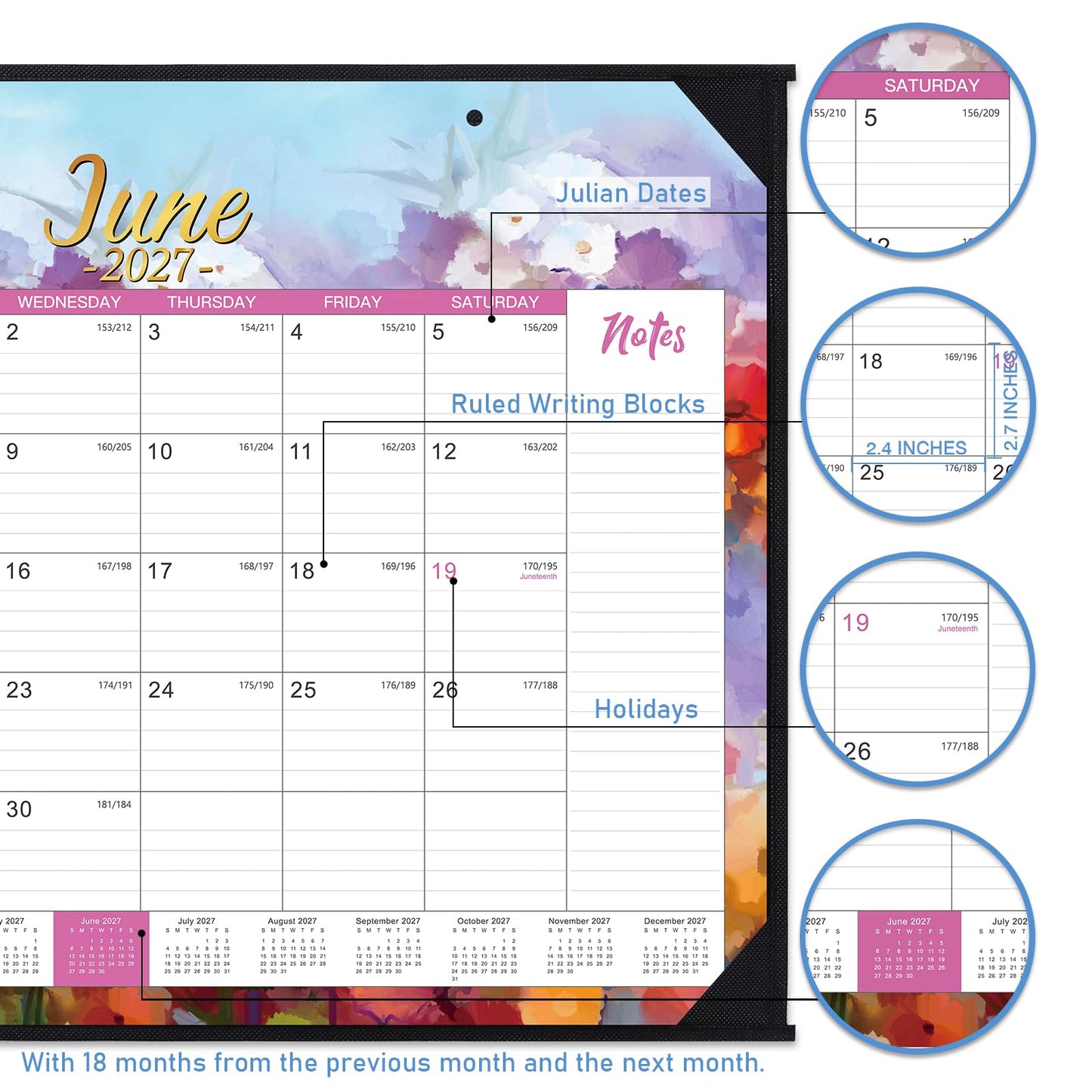 2026-2027 Desk Calendar - Large Desk Calendar 2026-2027, Jul 2026 - Dec 2027, 22" x 17", 26-27 Calendar Large 18 Months with Corner Protectors + Large Ruled Blocks, Desk Pad, To-Do List & Notes