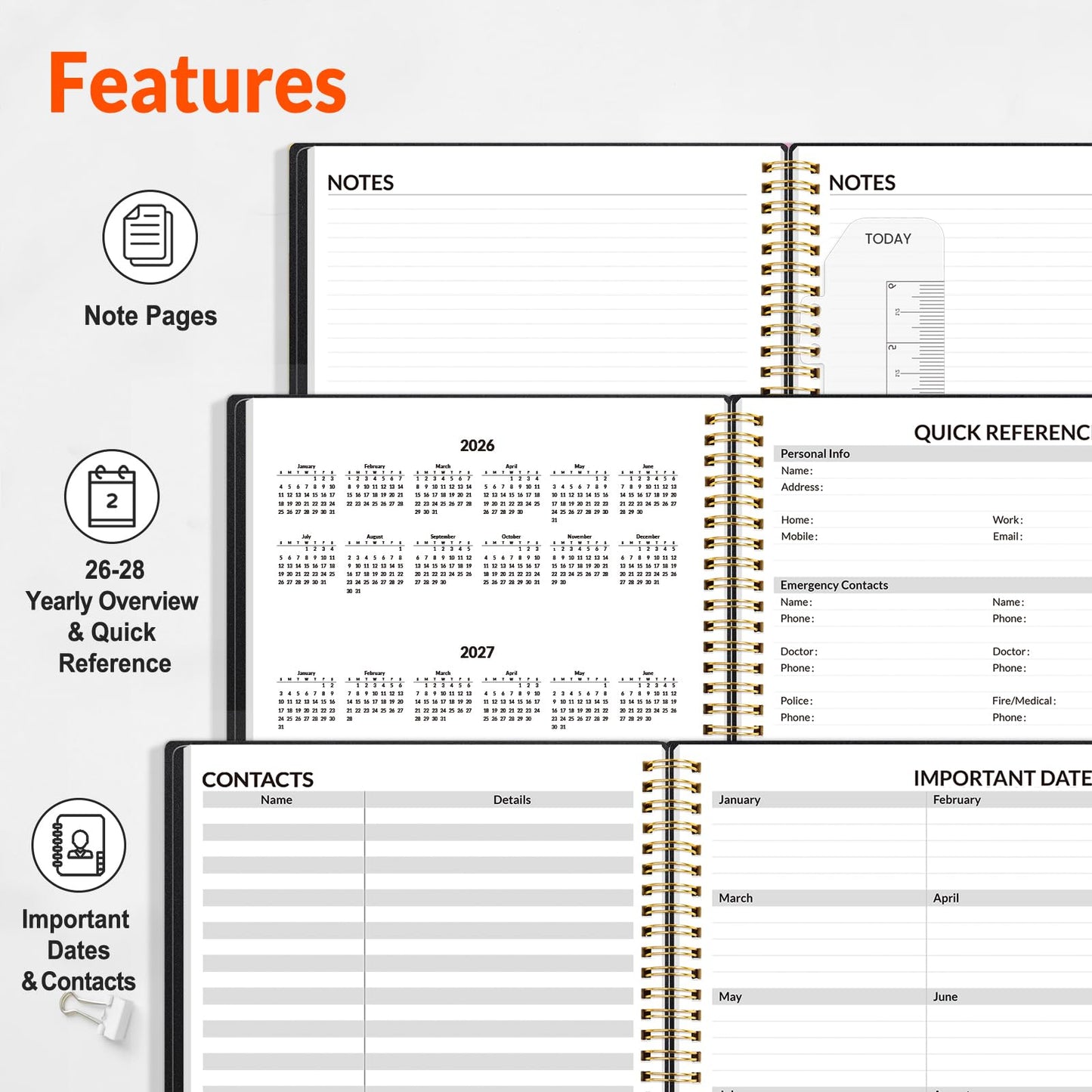 SUNEE 2026-2027 Appointment Book, Quarter-Hourly, Weekly & Monthly - from July 2026 to June 2027, 8.5"x11" Academic Planner, Flexible Cover, Note Pages, Bookmark, Spiral Binding, Black