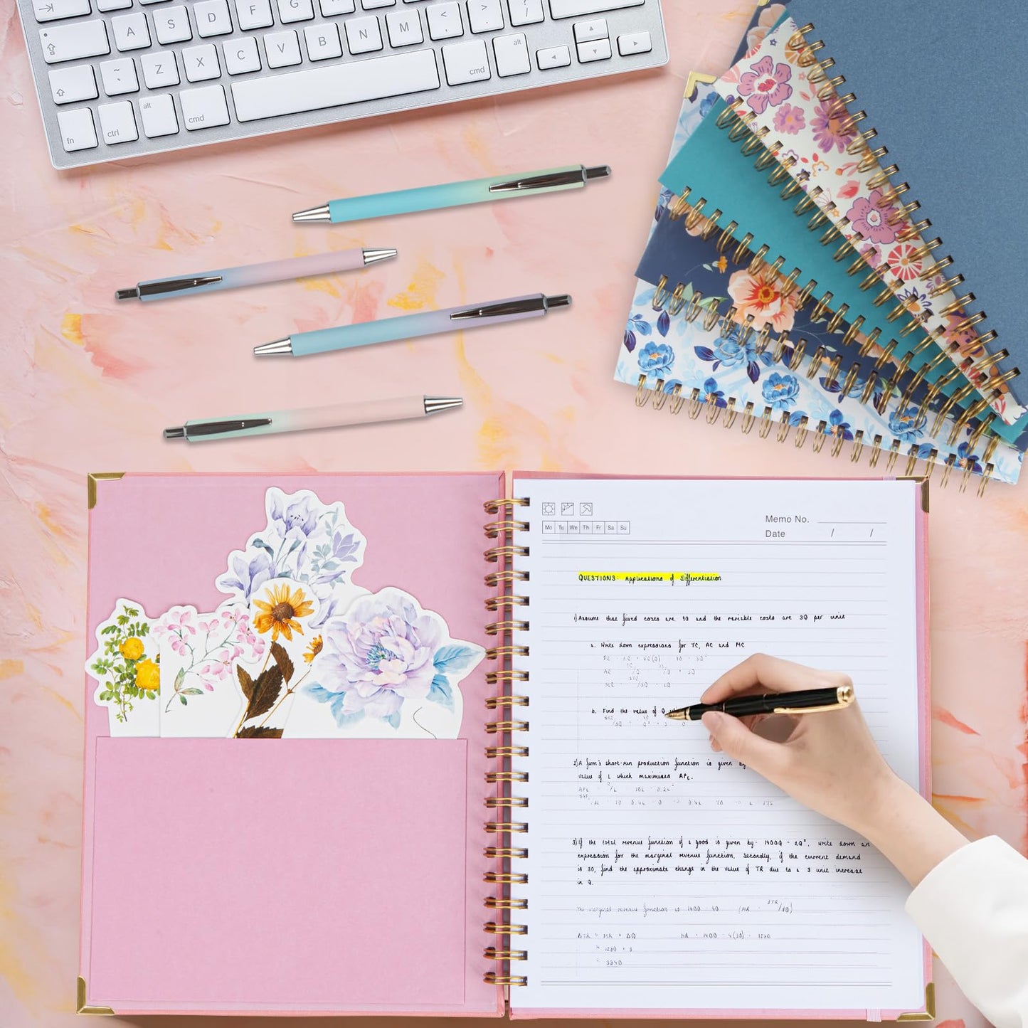 Kutoda Lined Spiral Notebooks for Work, 300 Pages Leather 8.5 * 11 College Ruled journals for Writing, Hardcover Notebooks for Note Taking, Perfect for Office Home School Supplies(Pink)