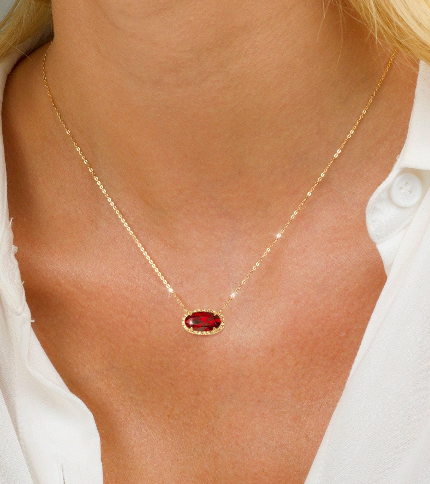 TLY Gold Necklace for Women 14k Gold Plated Dainty Gemstone Pendant Necklace Red Rose Quartz Black Emerald Green Blue Prom Choker Necklace Birthday Wedding Bridesmaid Necklace Mothers Day Jewelry gifts
